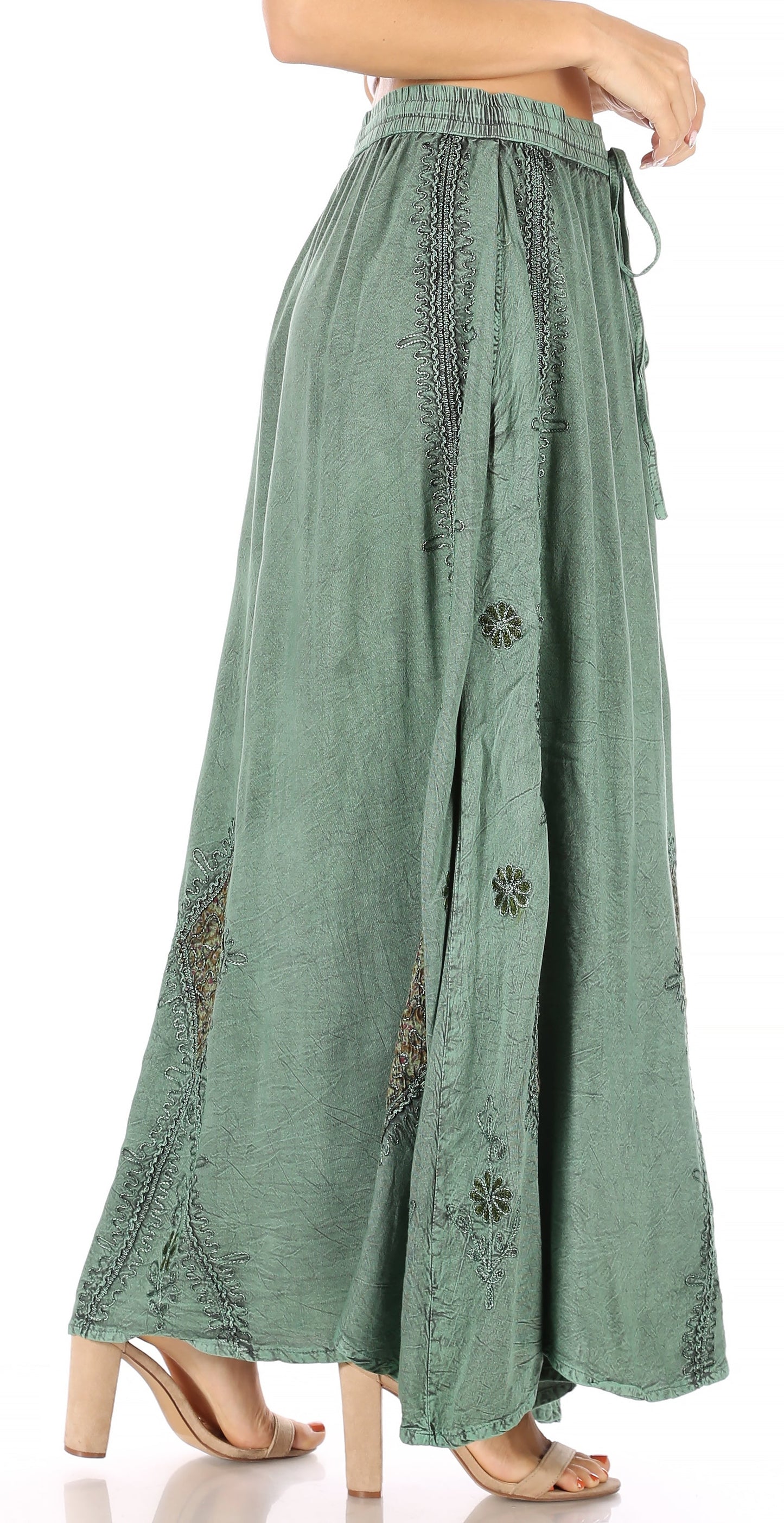Sakkas Zarah Women's Boho Embroidery Gypsy Skirt with Lace Elastic Waist Pockets - Concordia Style Boutique