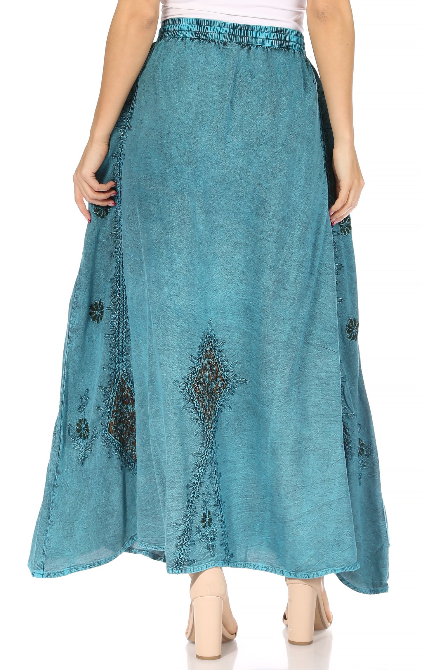 Sakkas Zarah Women's Boho Embroidery Gypsy Skirt with Lace Elastic Waist Pockets - Concordia Style Boutique