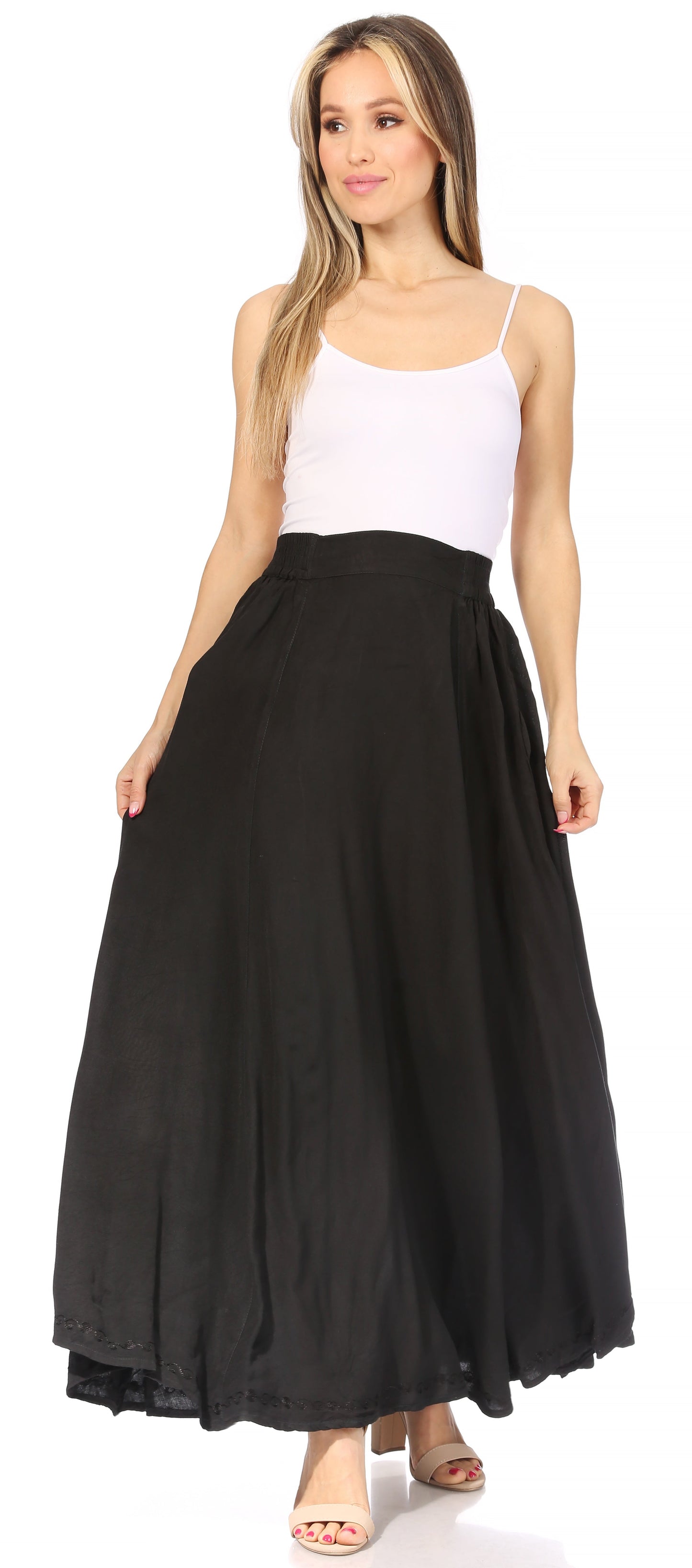 Sakkas Noemi Women's Long Maxi Summer Casual Boho Skirt Elastic Waist & Pockets - Concordia Style Boutique