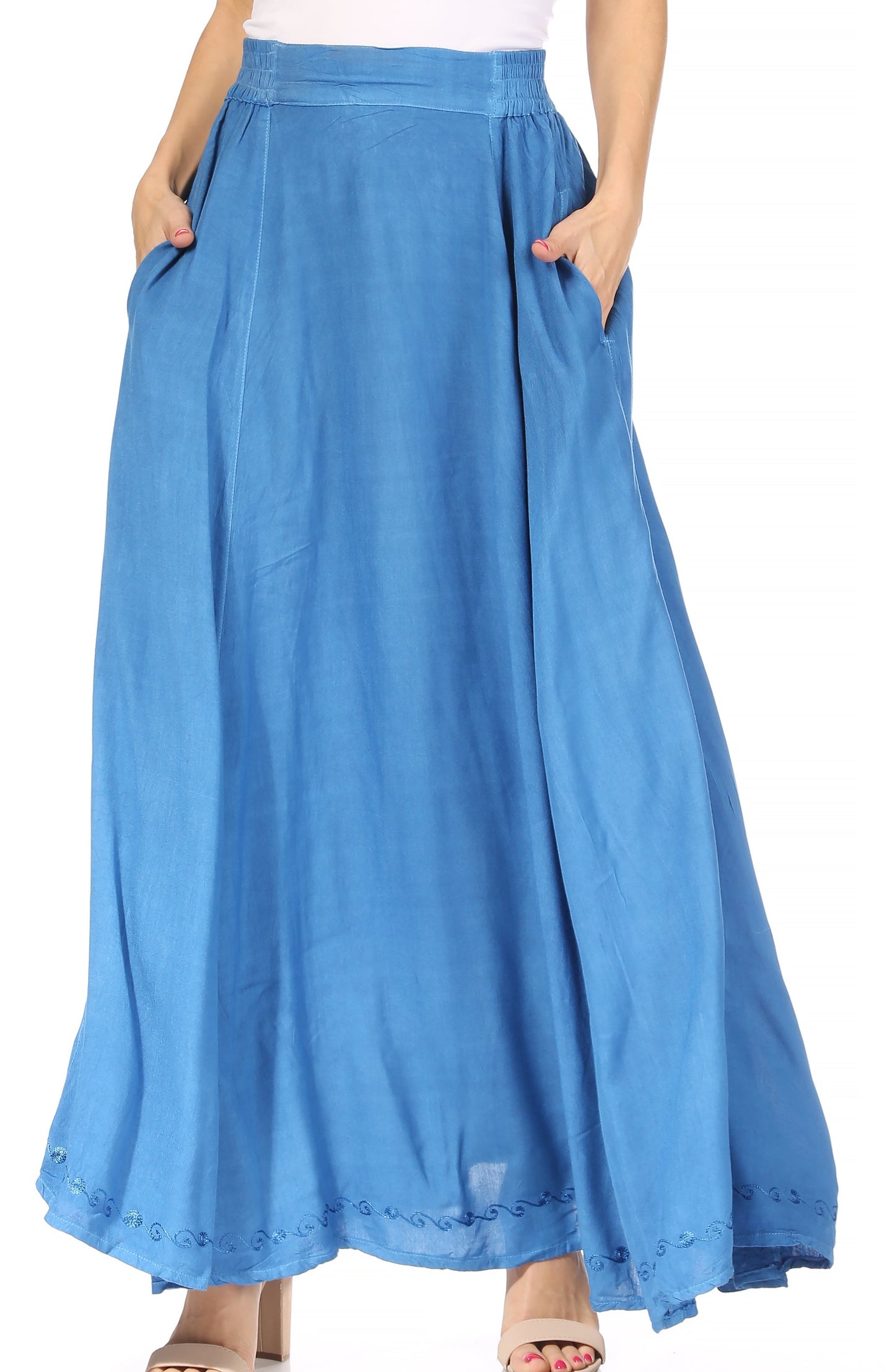 Sakkas Noemi Women's Long Maxi Summer Casual Boho Skirt Elastic Waist & Pockets - Concordia Style Boutique