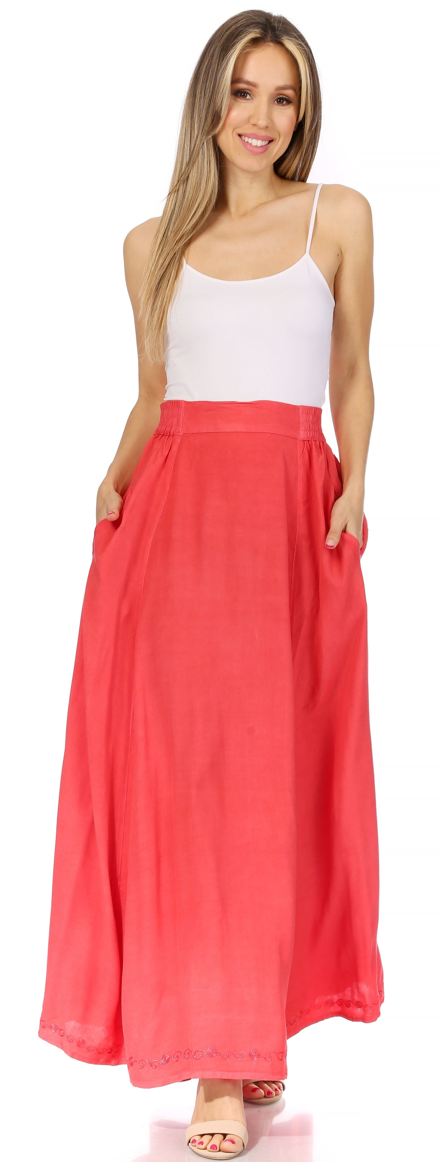 Sakkas Noemi Women's Long Maxi Summer Casual Boho Skirt Elastic Waist & Pockets - Concordia Style Boutique