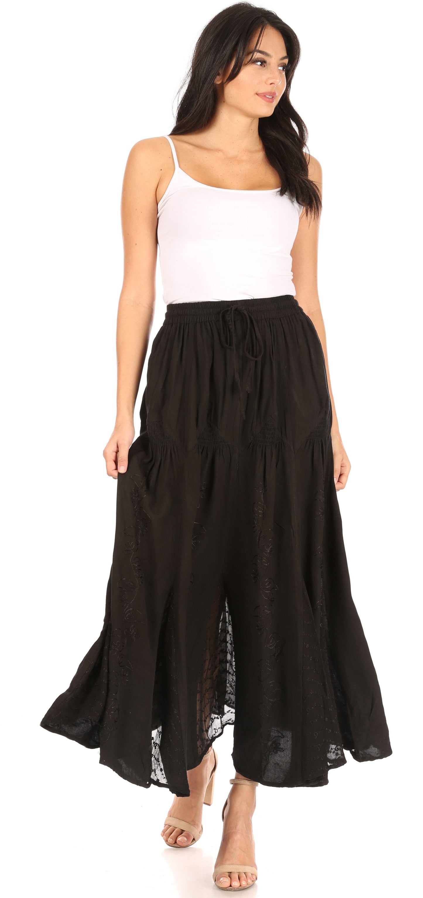 Sakkas Olivia Womens Maxi Bohemian Gypsy Long Skirt With Elastic Waist and Lace - Concordia Style Boutique