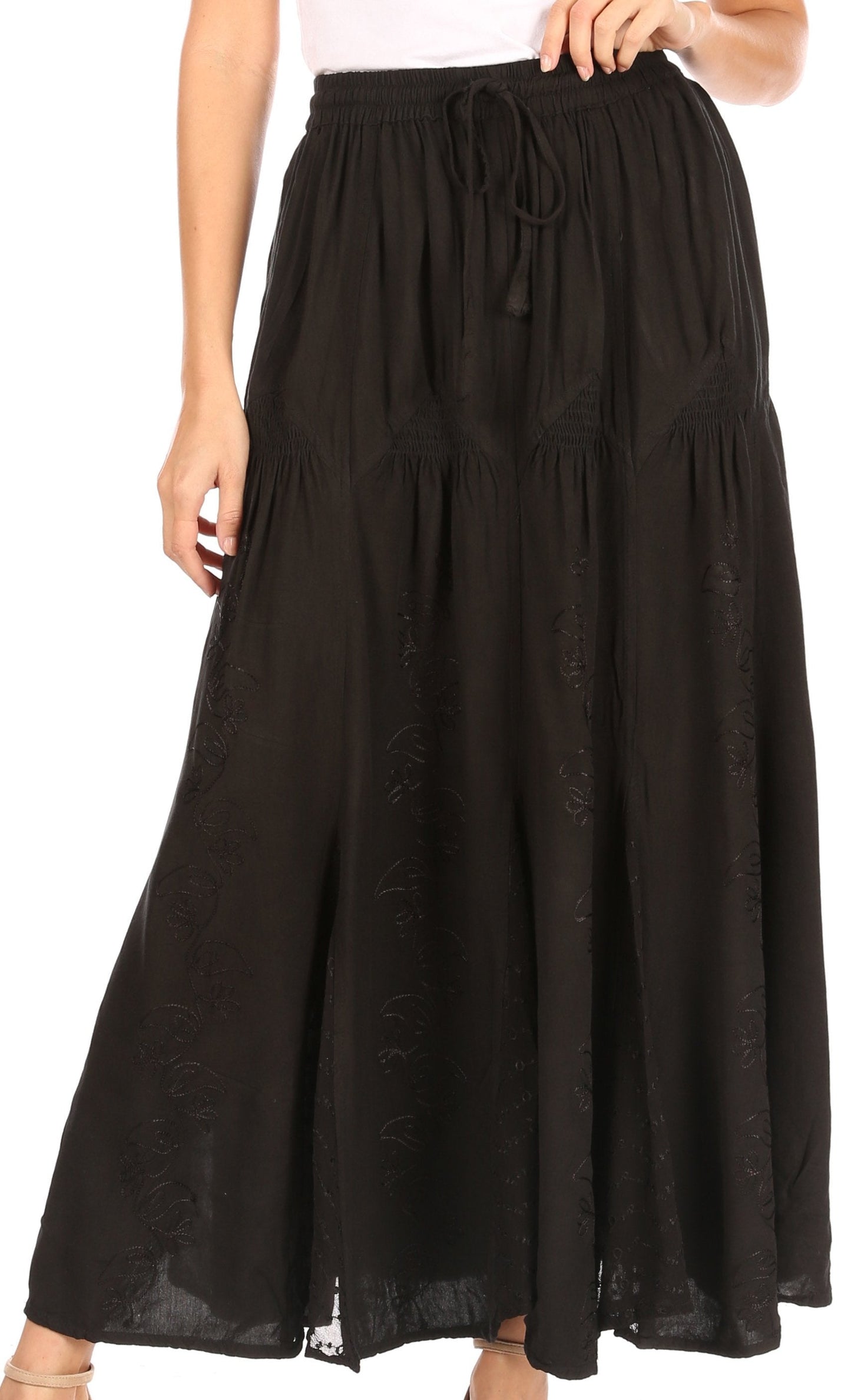 Sakkas Olivia Womens Maxi Bohemian Gypsy Long Skirt With Elastic Waist and Lace - Concordia Style Boutique