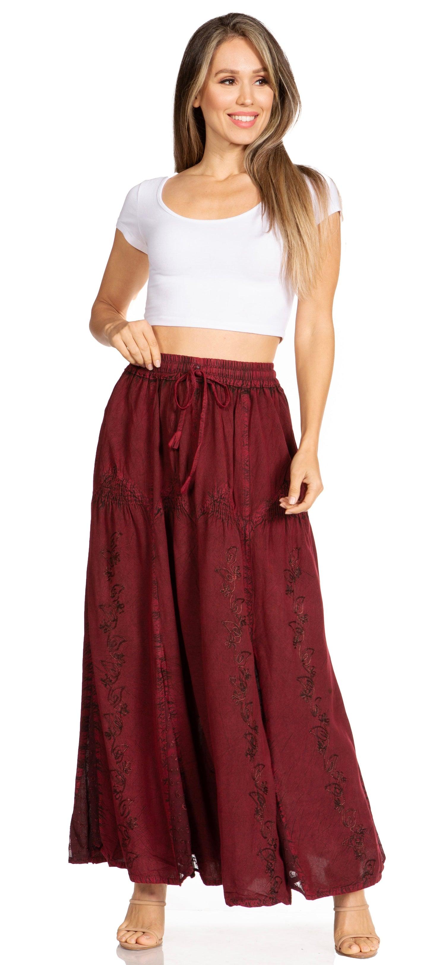 Sakkas Olivia Womens Maxi Bohemian Gypsy Long Skirt With Elastic Waist and Lace - Concordia Style Boutique