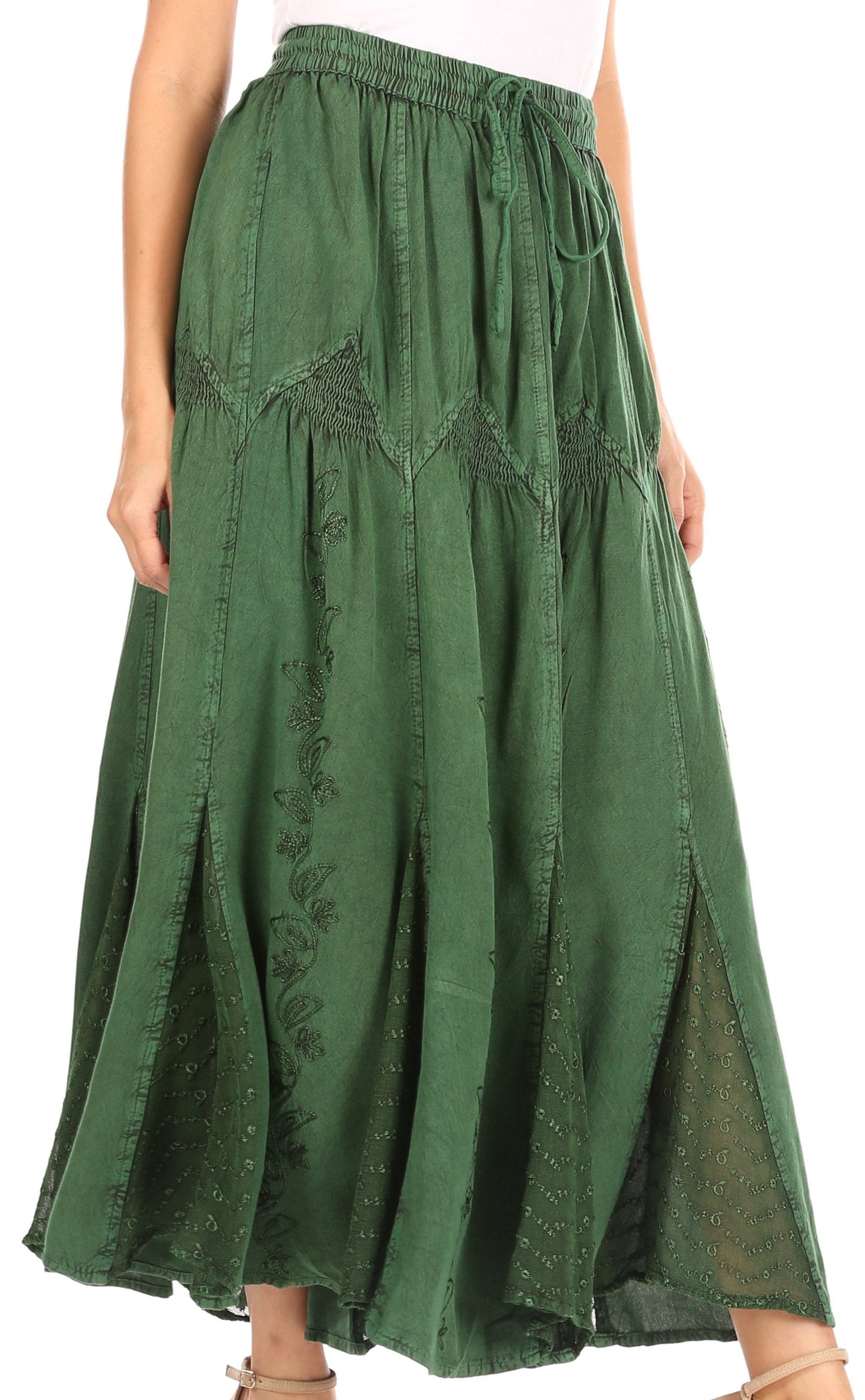 Sakkas Olivia Womens Maxi Bohemian Gypsy Long Skirt With Elastic Waist and Lace - Concordia Style Boutique