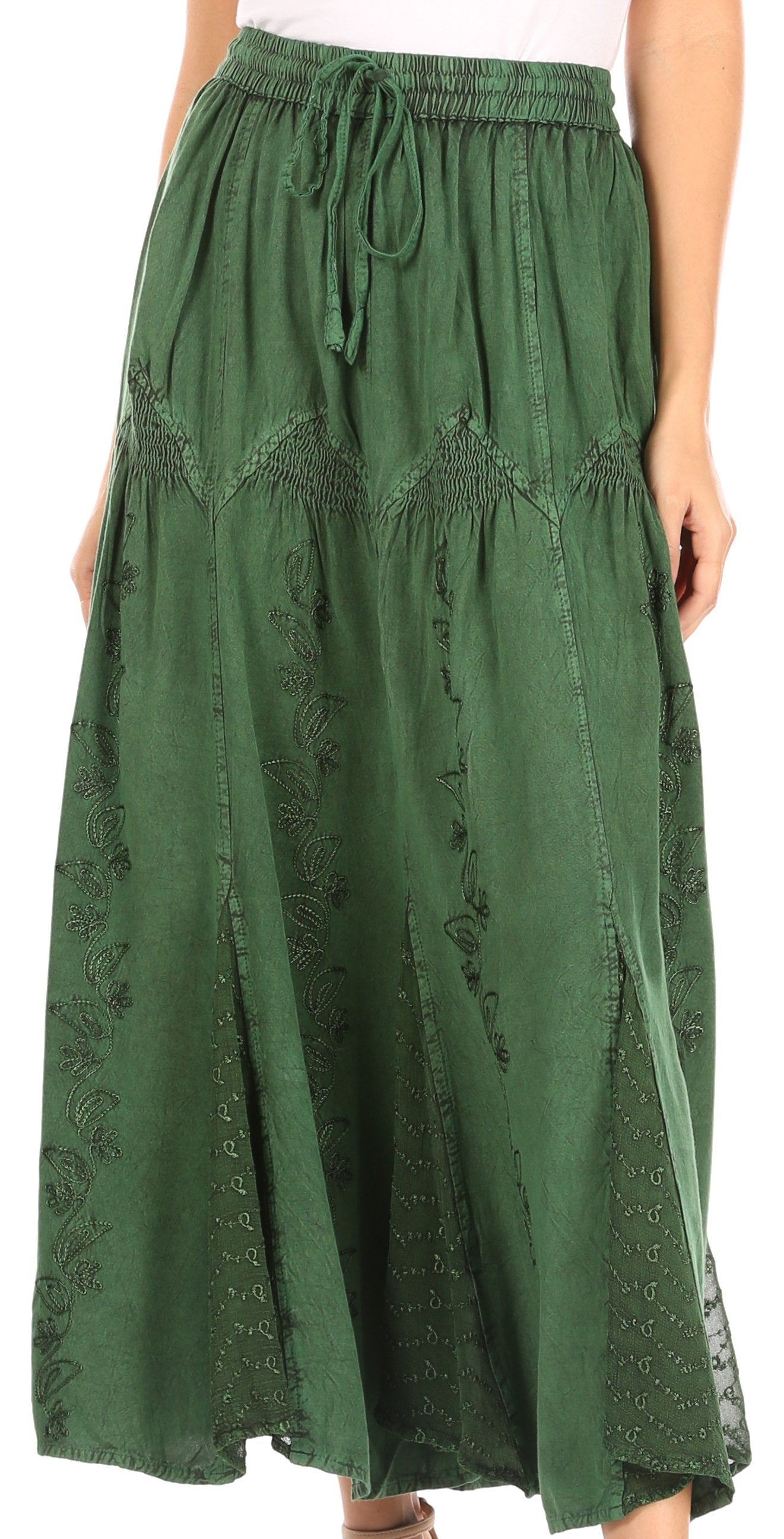 Sakkas Olivia Womens Maxi Bohemian Gypsy Long Skirt With Elastic Waist and Lace - Concordia Style Boutique
