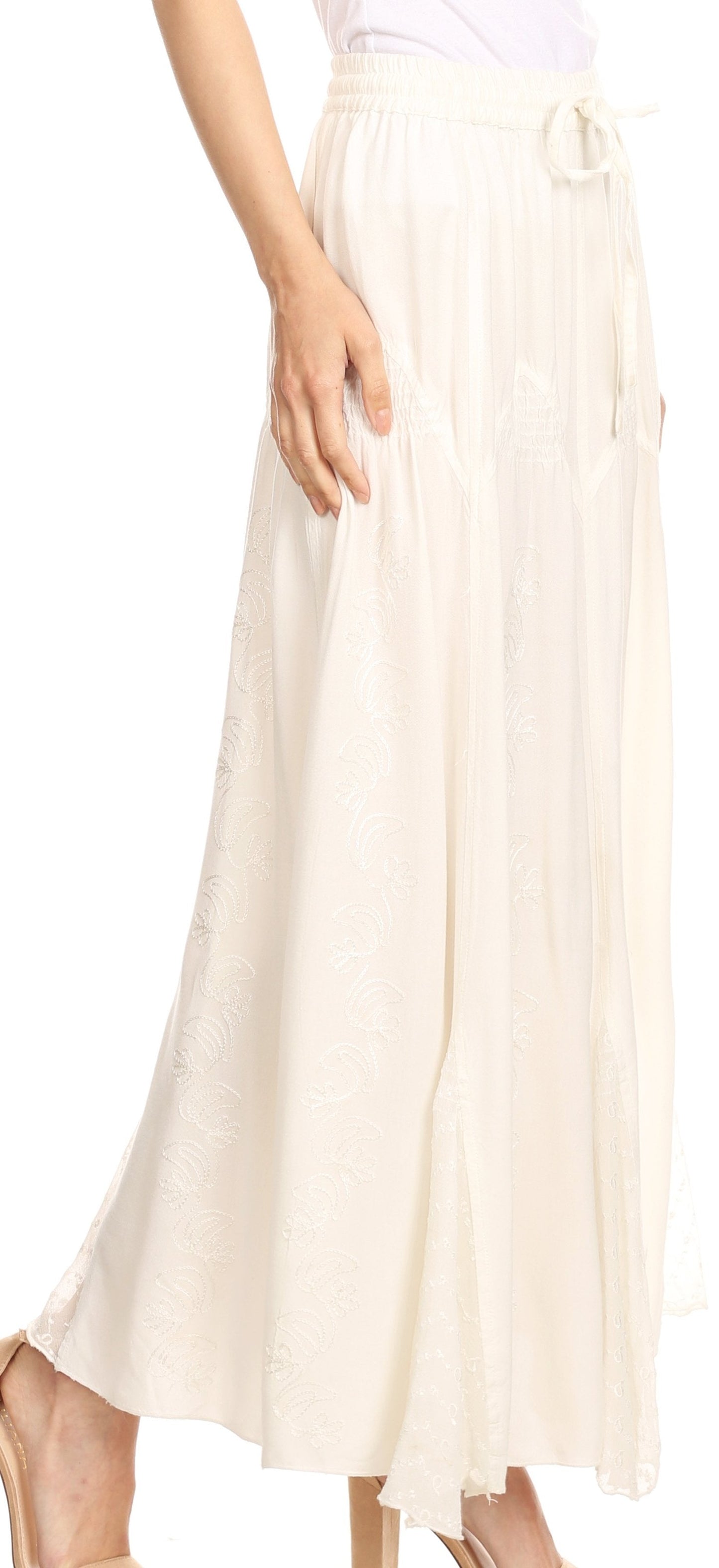 Sakkas Olivia Womens Maxi Bohemian Gypsy Long Skirt With Elastic Waist and Lace - Concordia Style Boutique