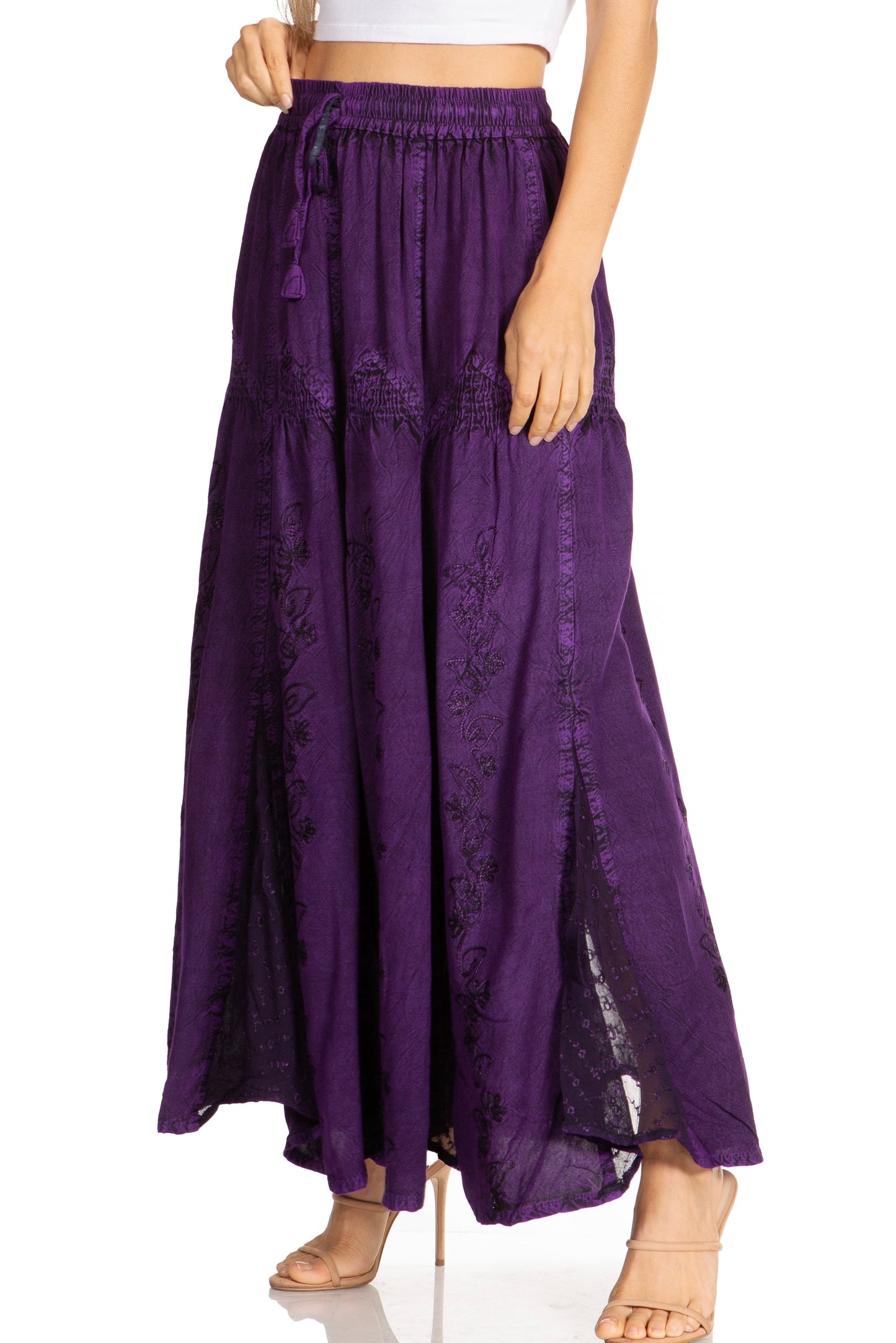 Sakkas Olivia Womens Maxi Bohemian Gypsy Long Skirt With Elastic Waist and Lace - Concordia Style Boutique