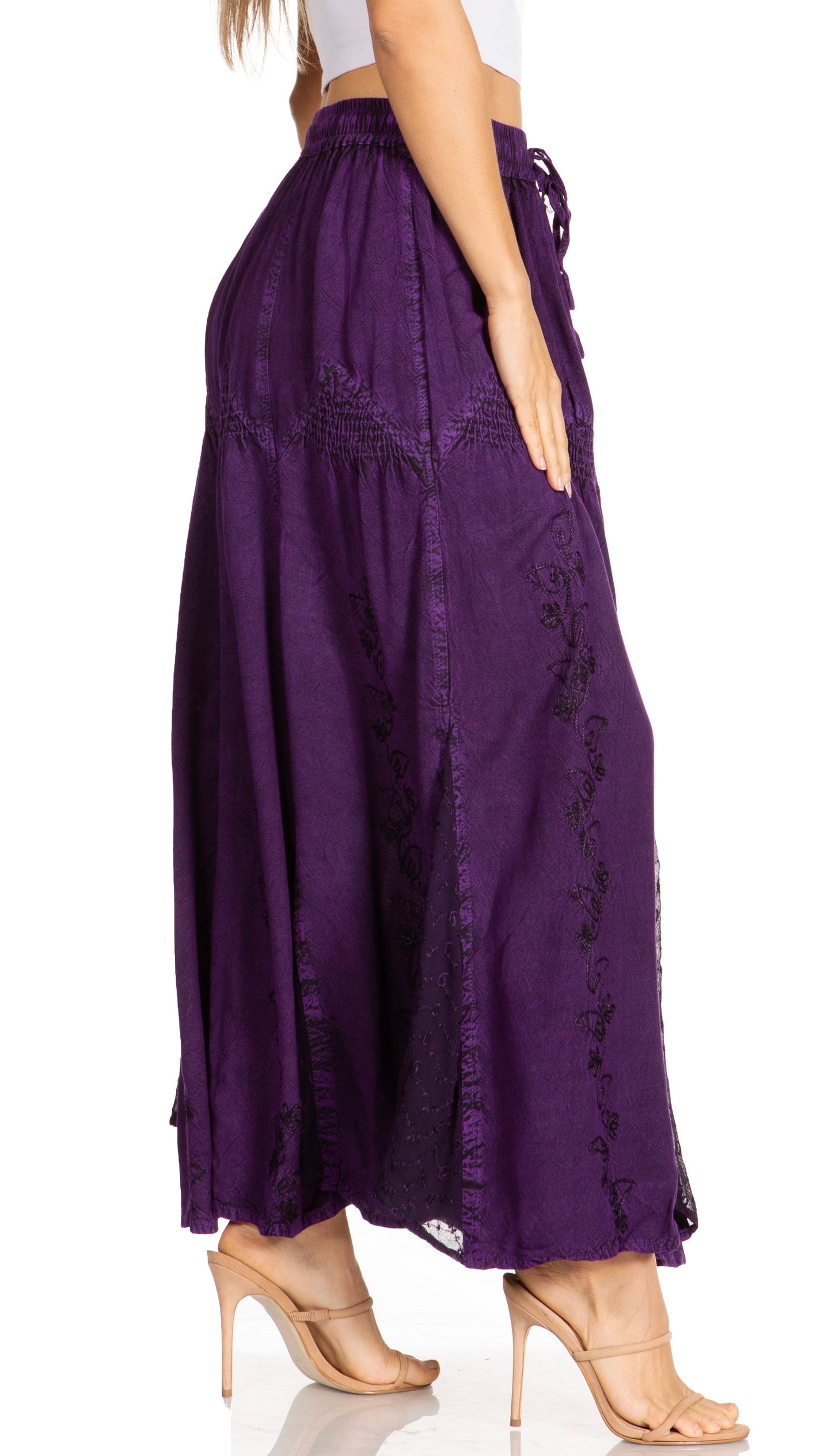 Sakkas Olivia Womens Maxi Bohemian Gypsy Long Skirt With Elastic Waist and Lace - Concordia Style Boutique