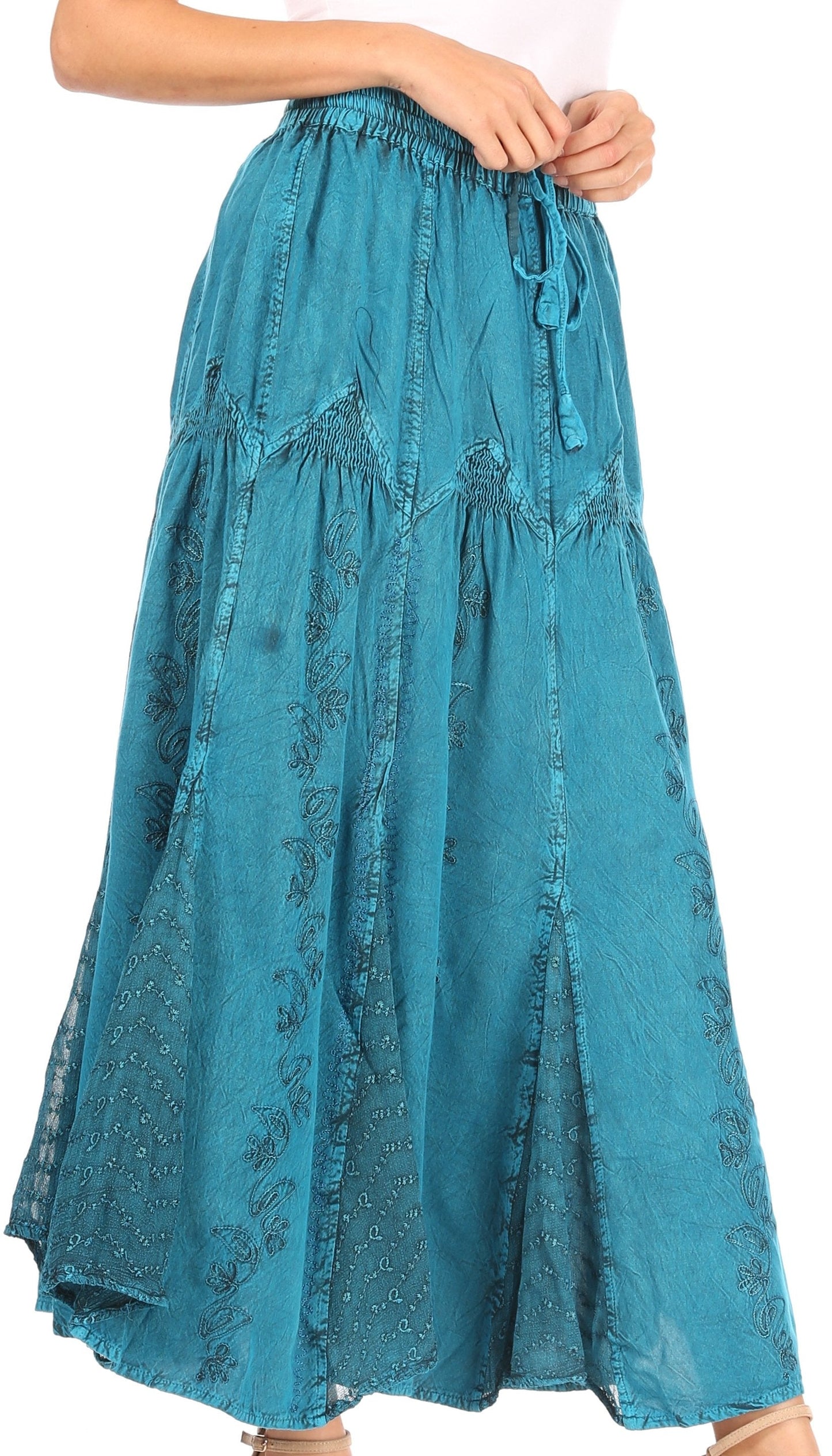 Sakkas Olivia Womens Maxi Bohemian Gypsy Long Skirt With Elastic Waist and Lace - Concordia Style Boutique