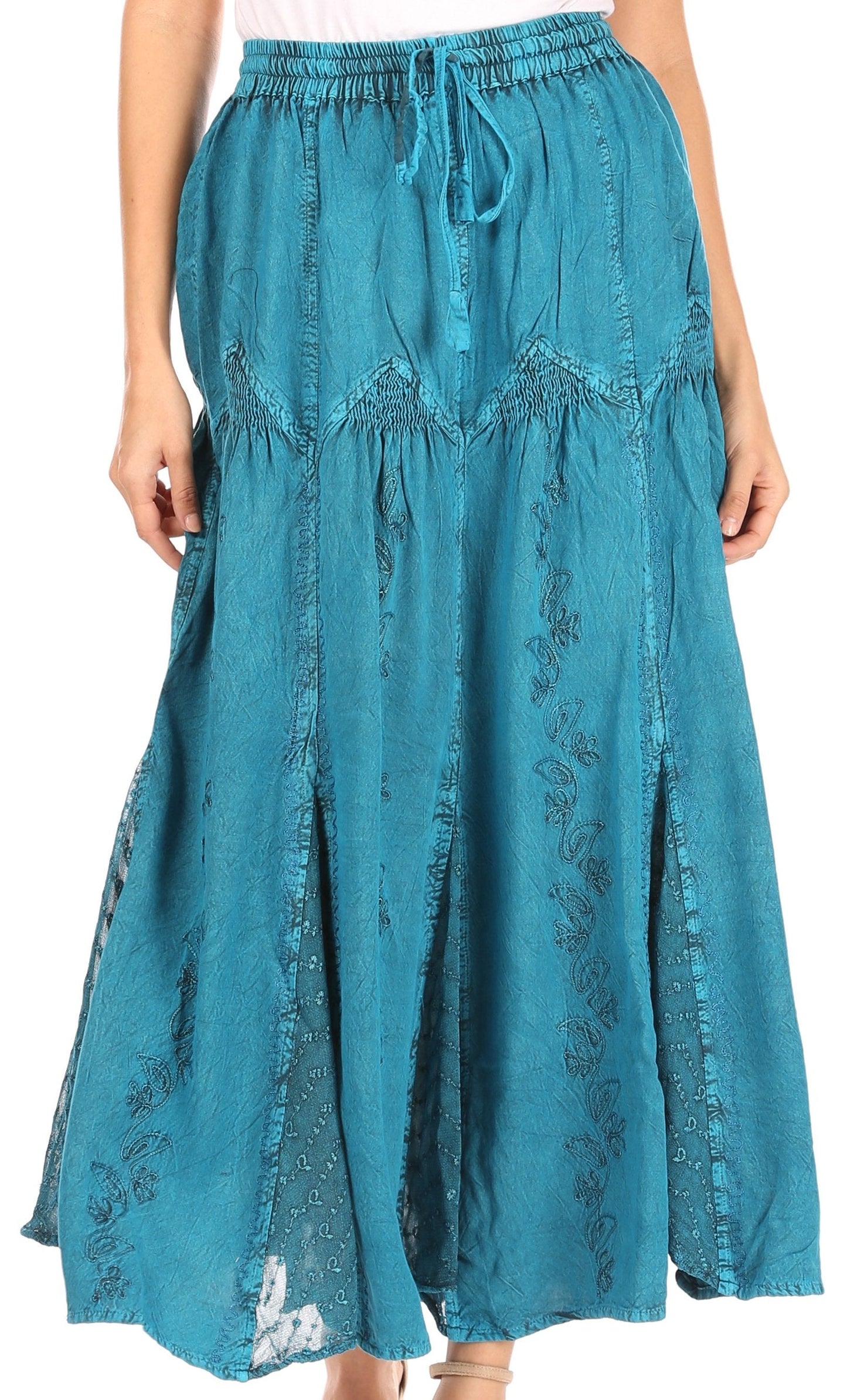 Sakkas Olivia Womens Maxi Bohemian Gypsy Long Skirt With Elastic Waist and Lace - Concordia Style Boutique