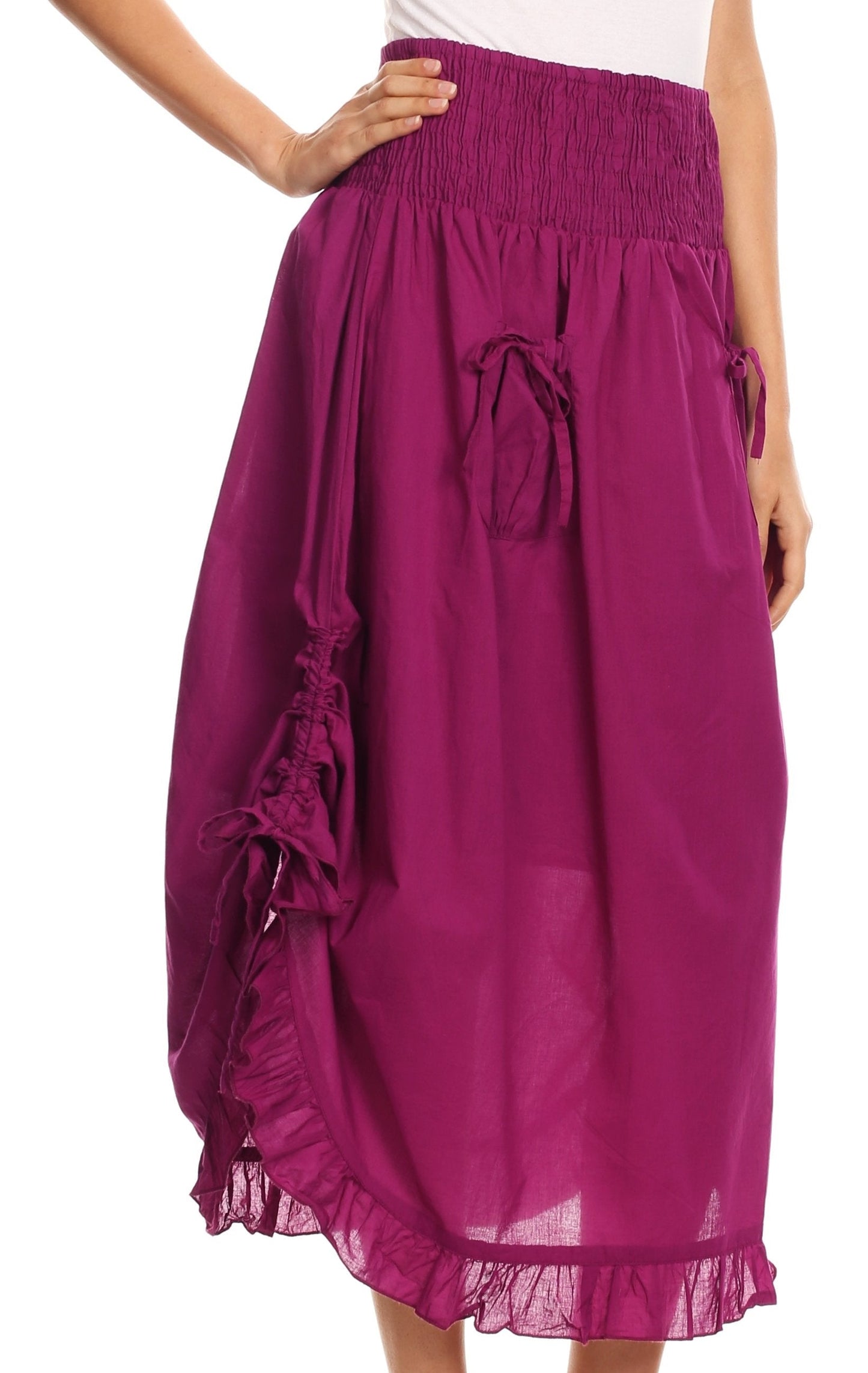 Sakkas Coco Long Cotton Ruffle Skirt with Pockets and Elastic Waistband - Concordia Style Boutique