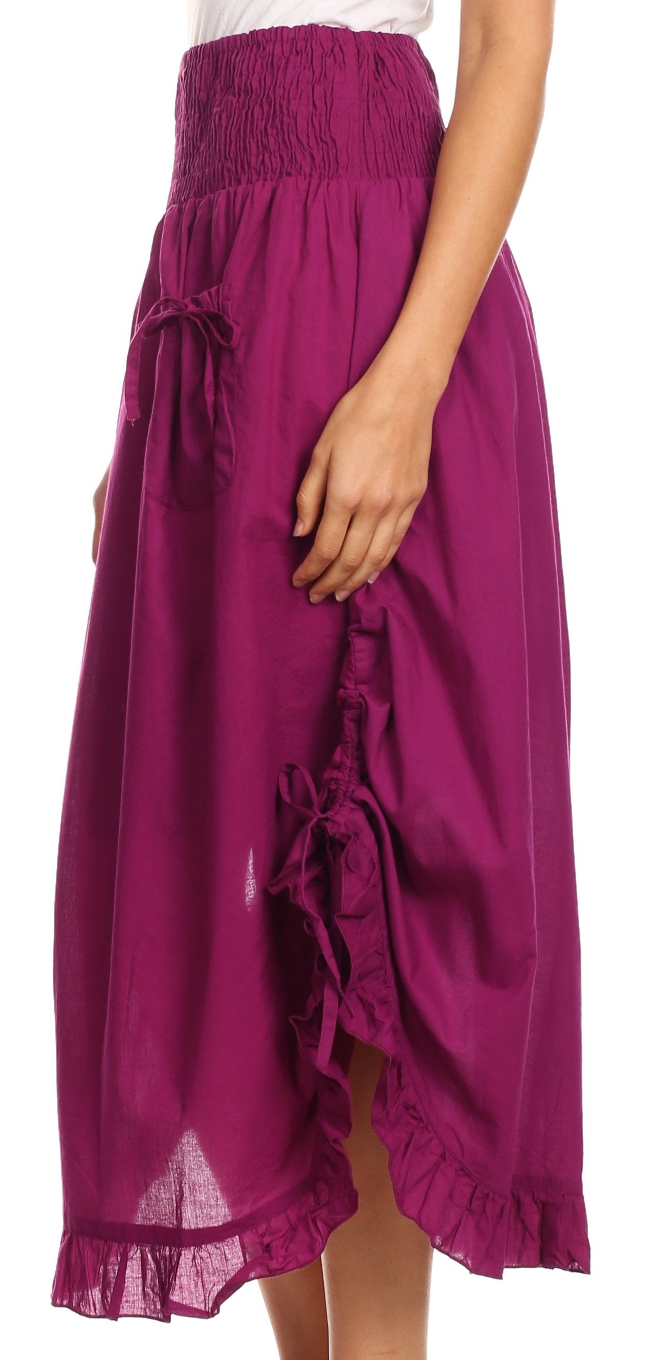 Sakkas Coco Long Cotton Ruffle Skirt with Pockets and Elastic Waistband - Concordia Style Boutique