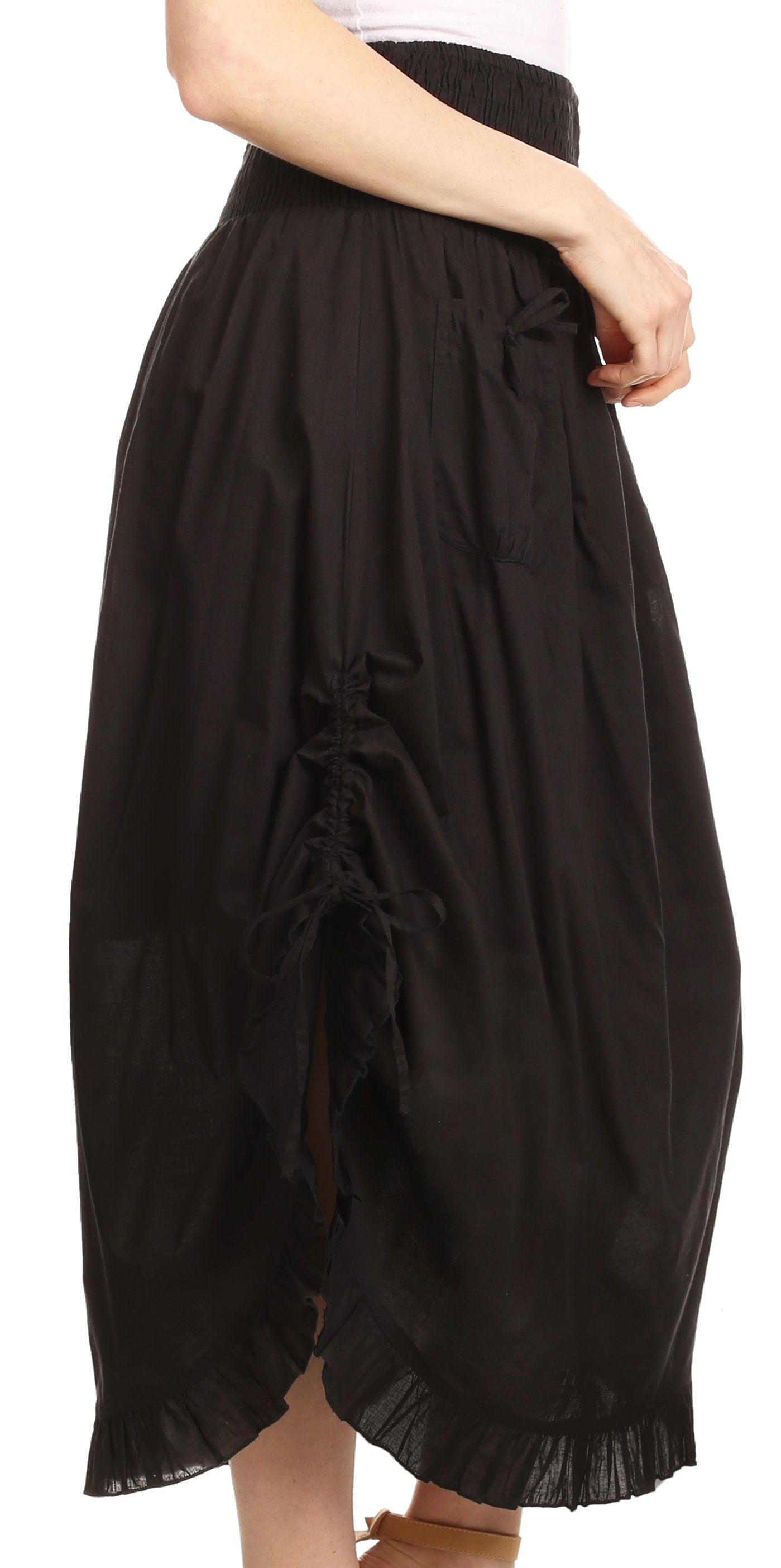 Sakkas Coco Long Cotton Ruffle Skirt with Pockets and Elastic Waistband - Concordia Style Boutique