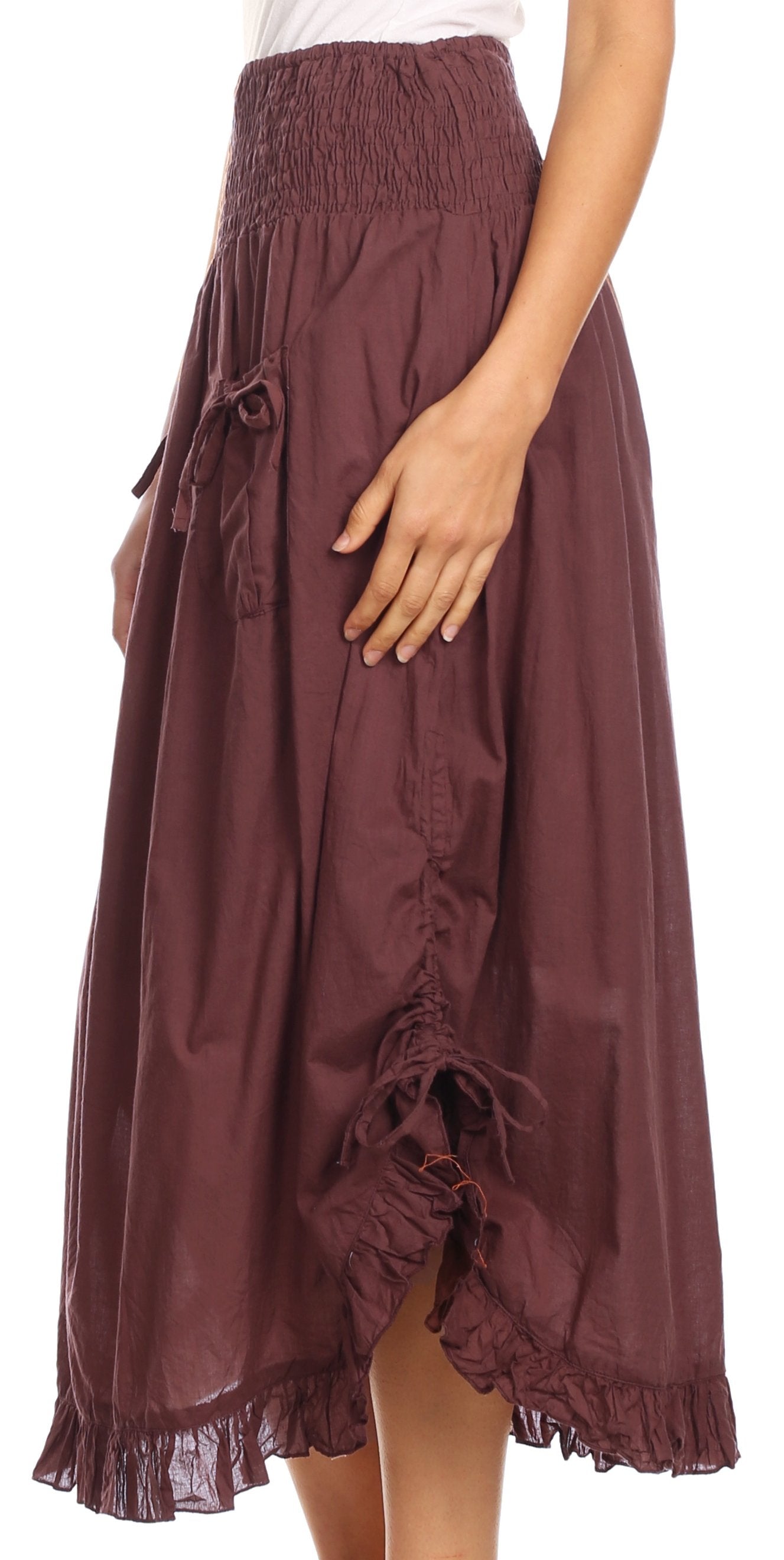 Sakkas Coco Long Cotton Ruffle Skirt with Pockets and Elastic Waistband - Concordia Style Boutique