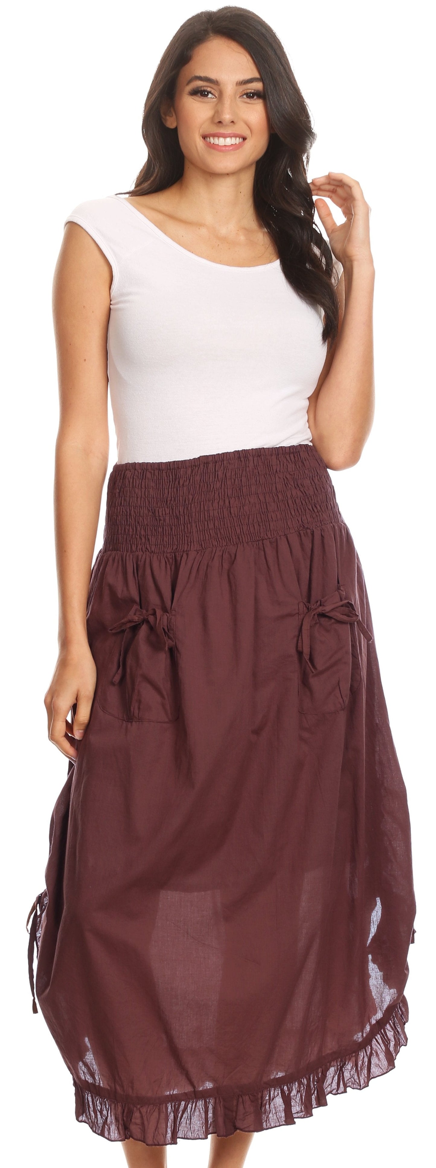 Sakkas Coco Long Cotton Ruffle Skirt with Pockets and Elastic Waistband - Concordia Style Boutique