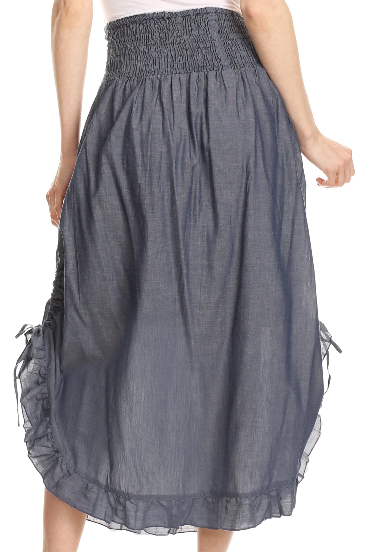 Sakkas Coco Long Cotton Ruffle Skirt with Pockets and Elastic Waistband - Concordia Style Boutique