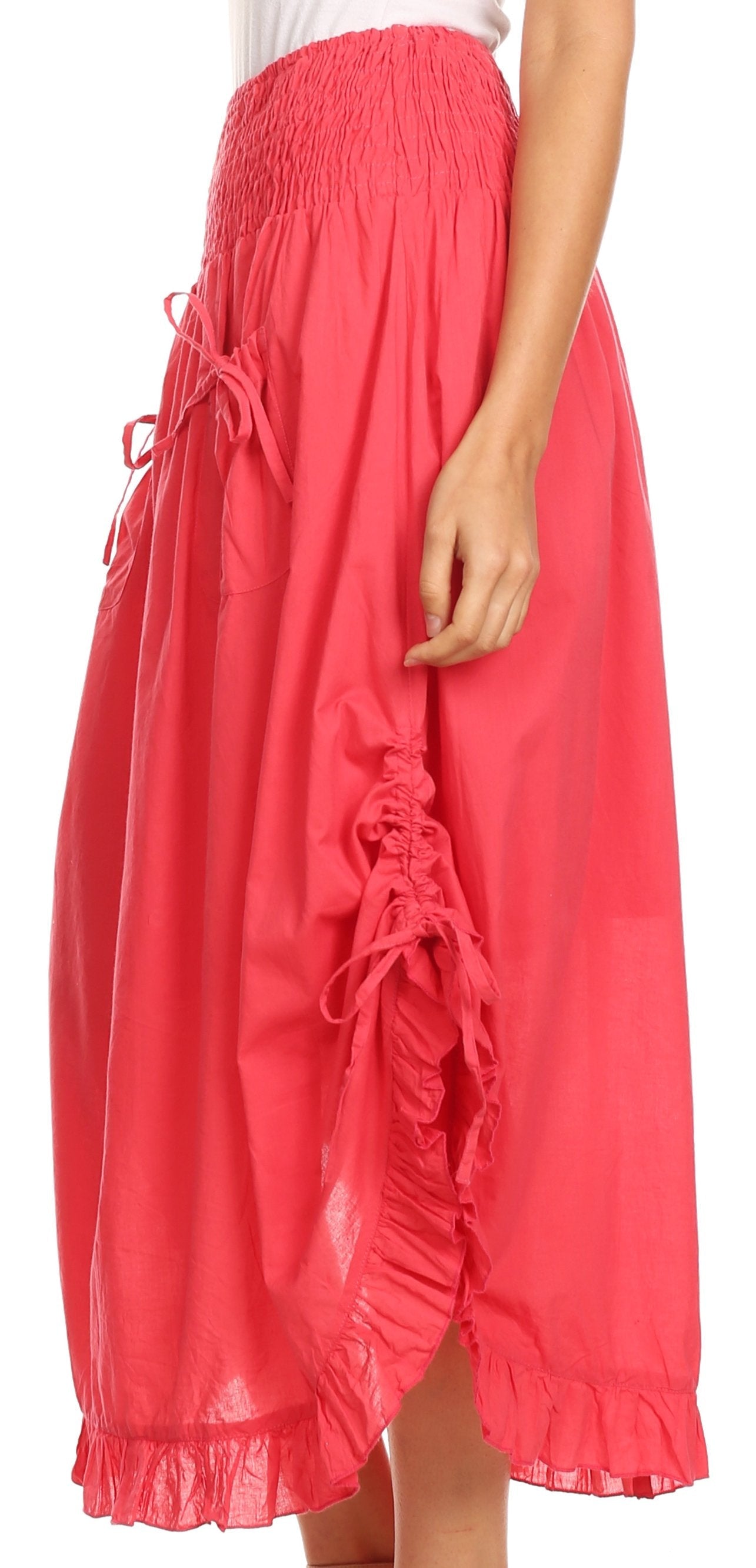 Sakkas Coco Long Cotton Ruffle Skirt with Pockets and Elastic Waistband - Concordia Style Boutique