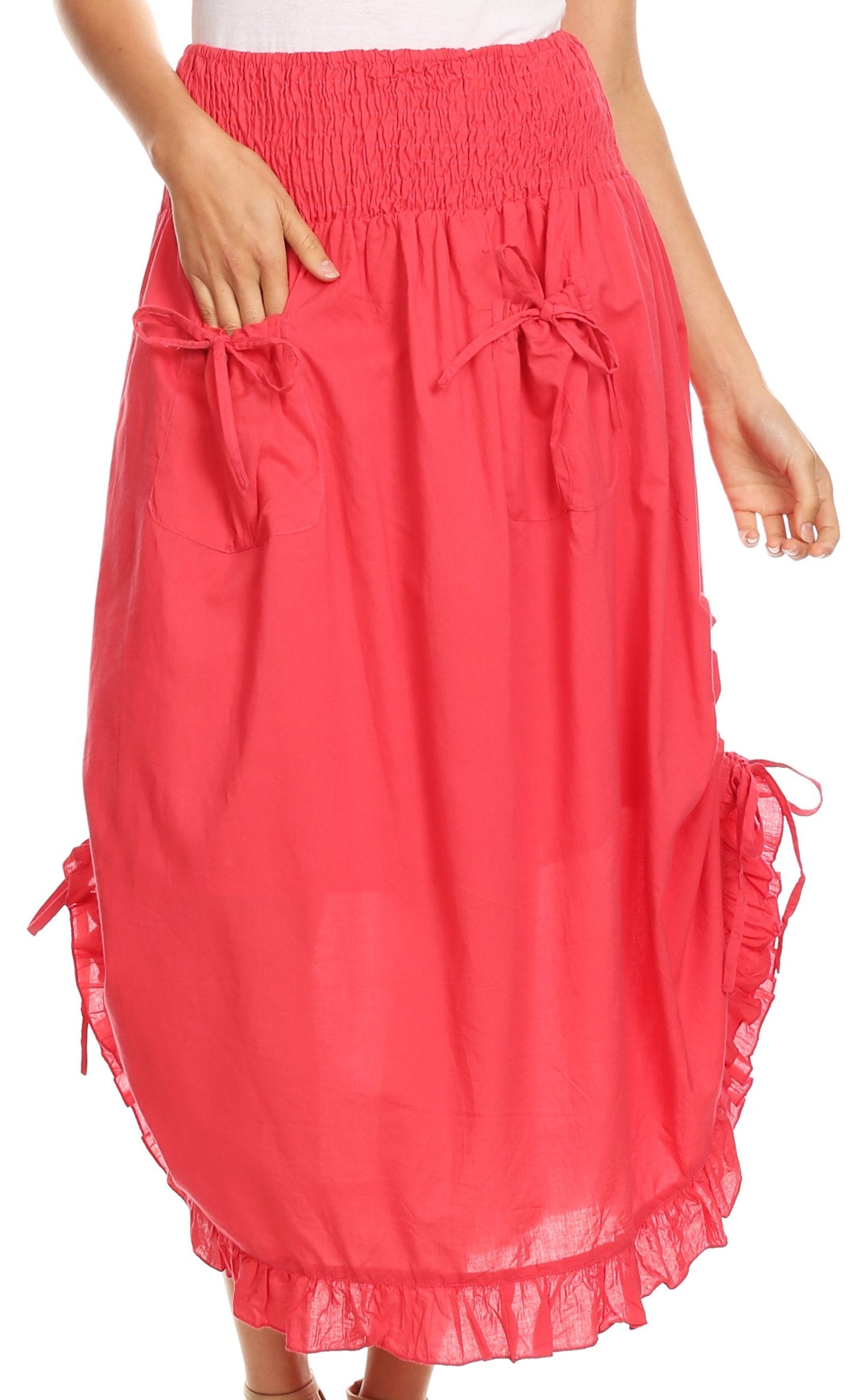 Sakkas Coco Long Cotton Ruffle Skirt with Pockets and Elastic Waistband - Concordia Style Boutique