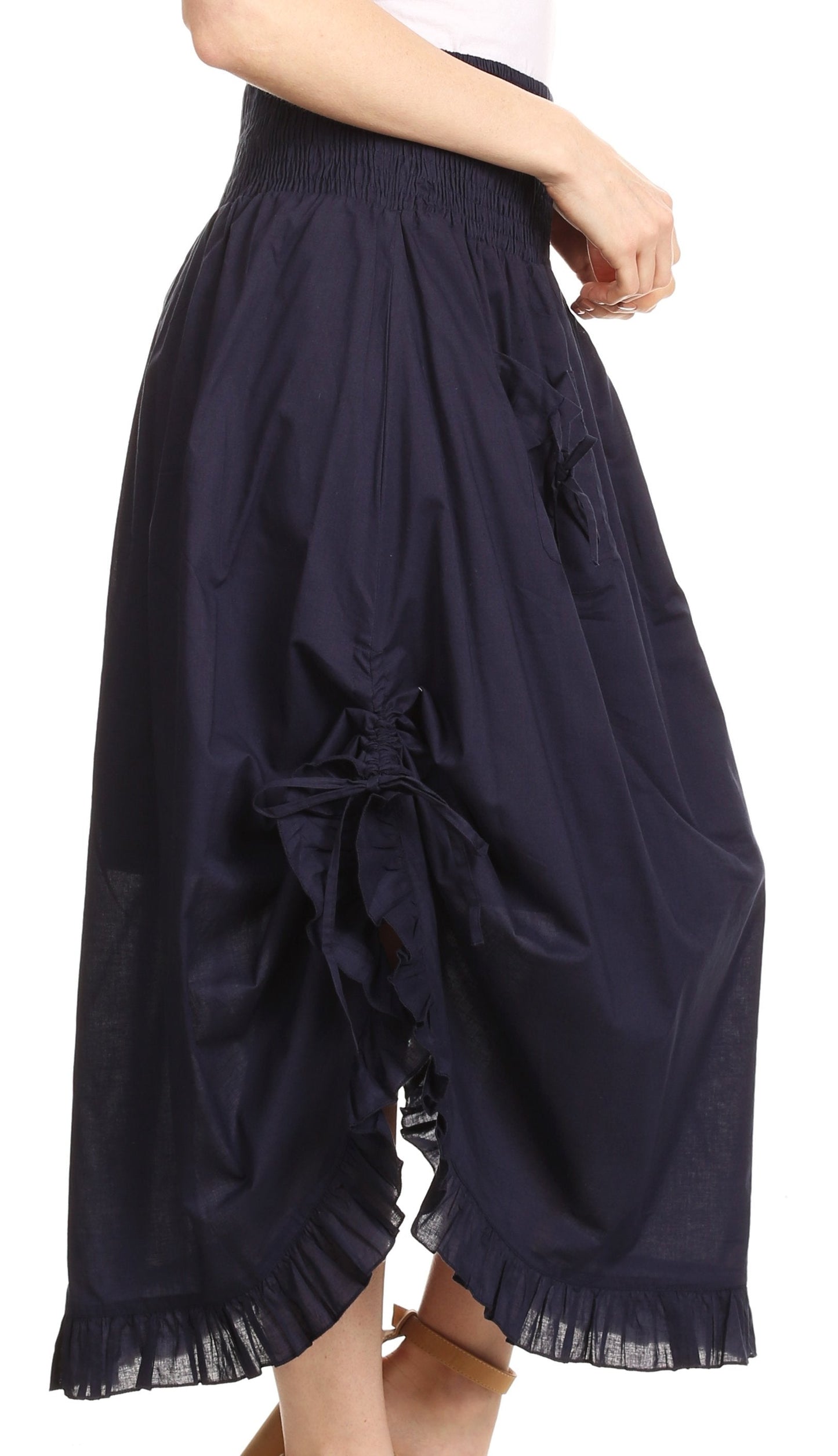 Sakkas Coco Long Cotton Ruffle Skirt with Pockets and Elastic Waistband - Concordia Style Boutique