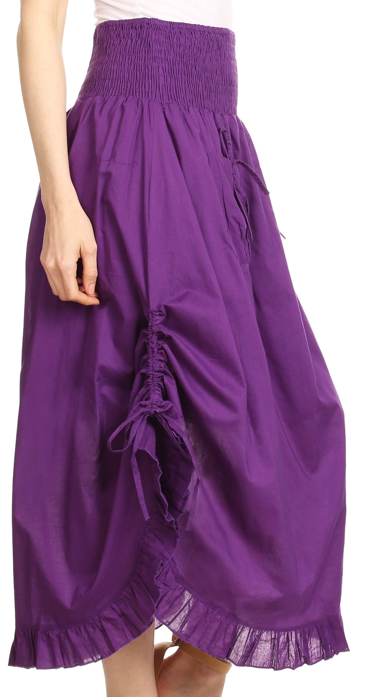 Sakkas Coco Long Cotton Ruffle Skirt with Pockets and Elastic Waistband - Concordia Style Boutique