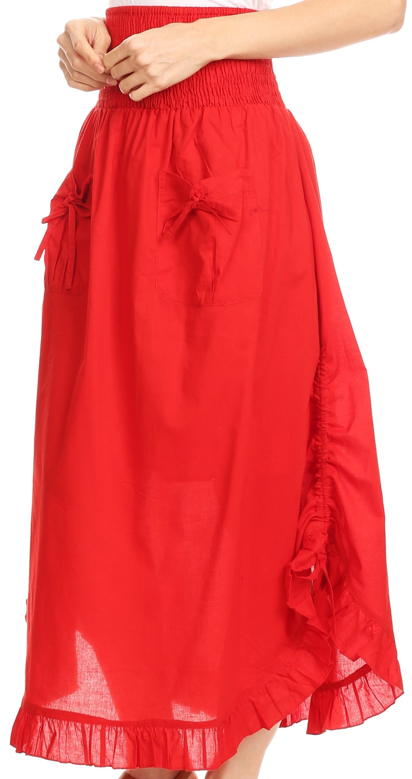Sakkas Coco Long Cotton Ruffle Skirt with Pockets and Elastic Waistband - Concordia Style Boutique