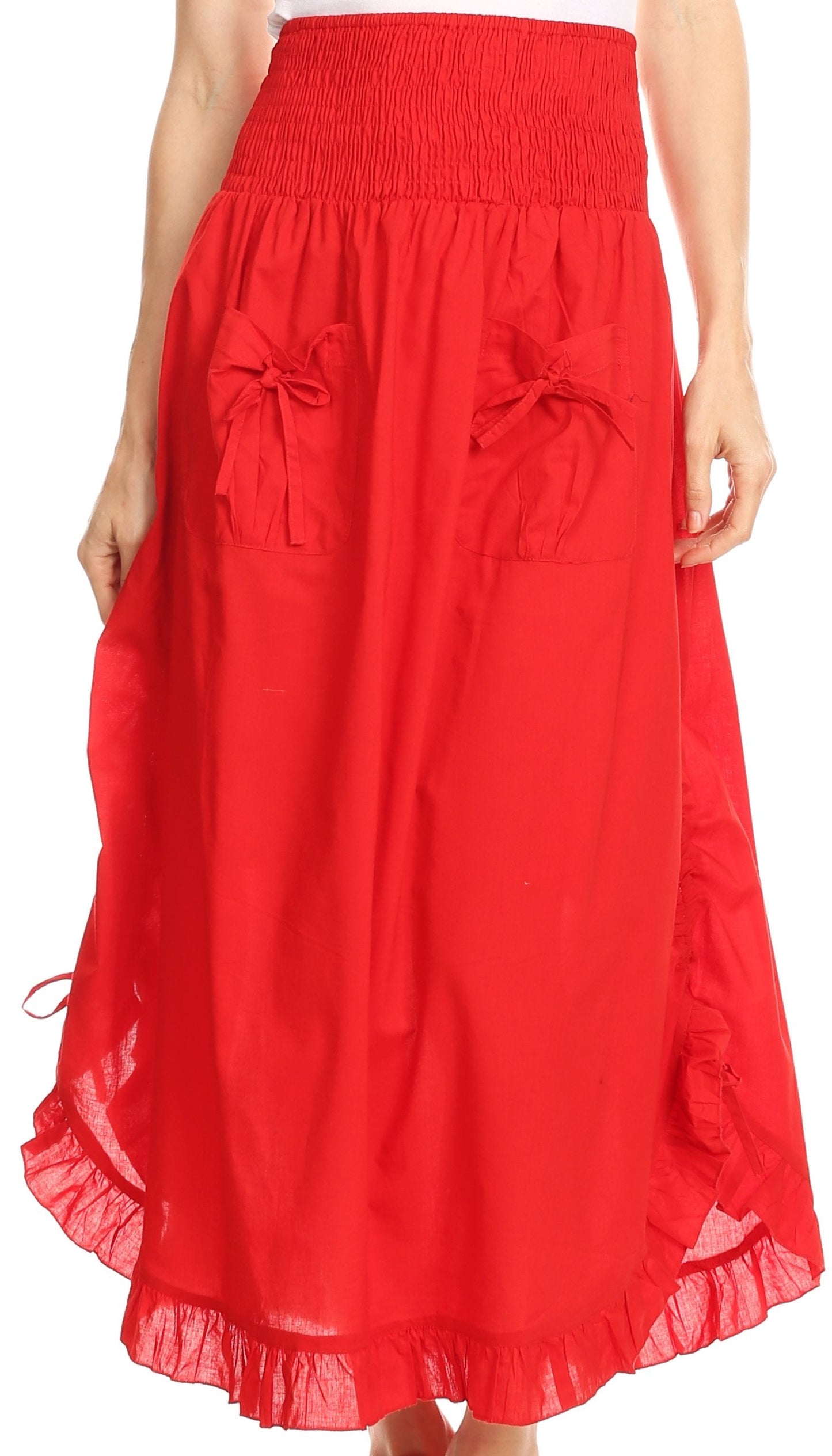 Sakkas Coco Long Cotton Ruffle Skirt with Pockets and Elastic Waistband - Concordia Style Boutique