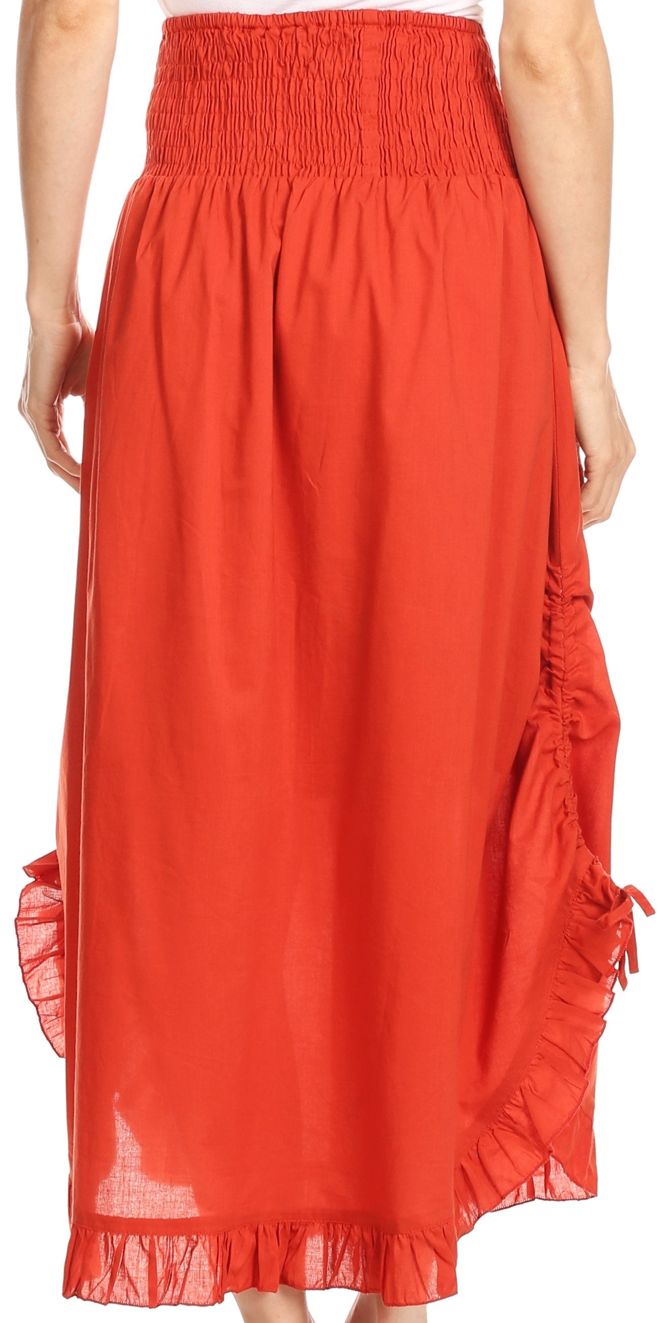 Sakkas Coco Long Cotton Ruffle Skirt with Pockets and Elastic Waistband - Concordia Style Boutique