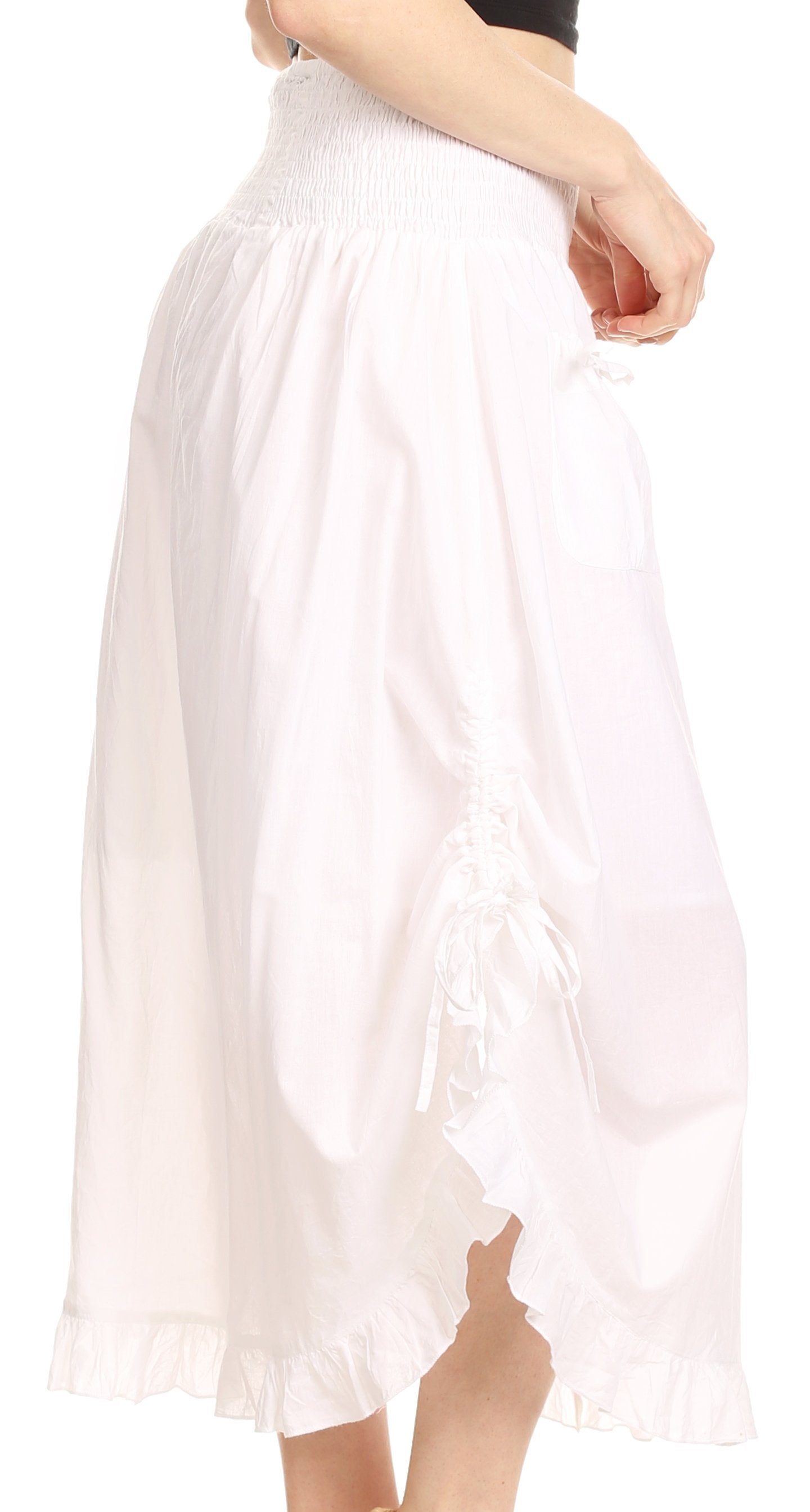 Sakkas Coco Long Cotton Ruffle Skirt with Pockets and Elastic Waistband - Concordia Style Boutique