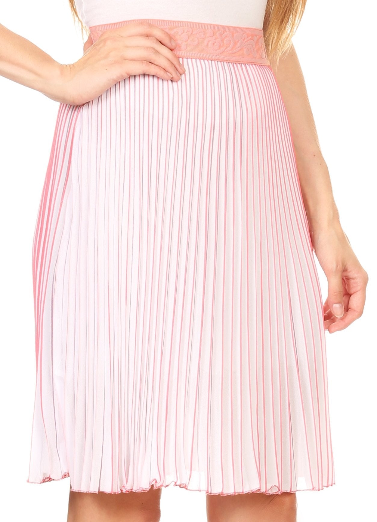 Sakkas Amira Accordion Pleated Midi Crepe Slim Skirt with Elastic Waist - Concordia Style Boutique