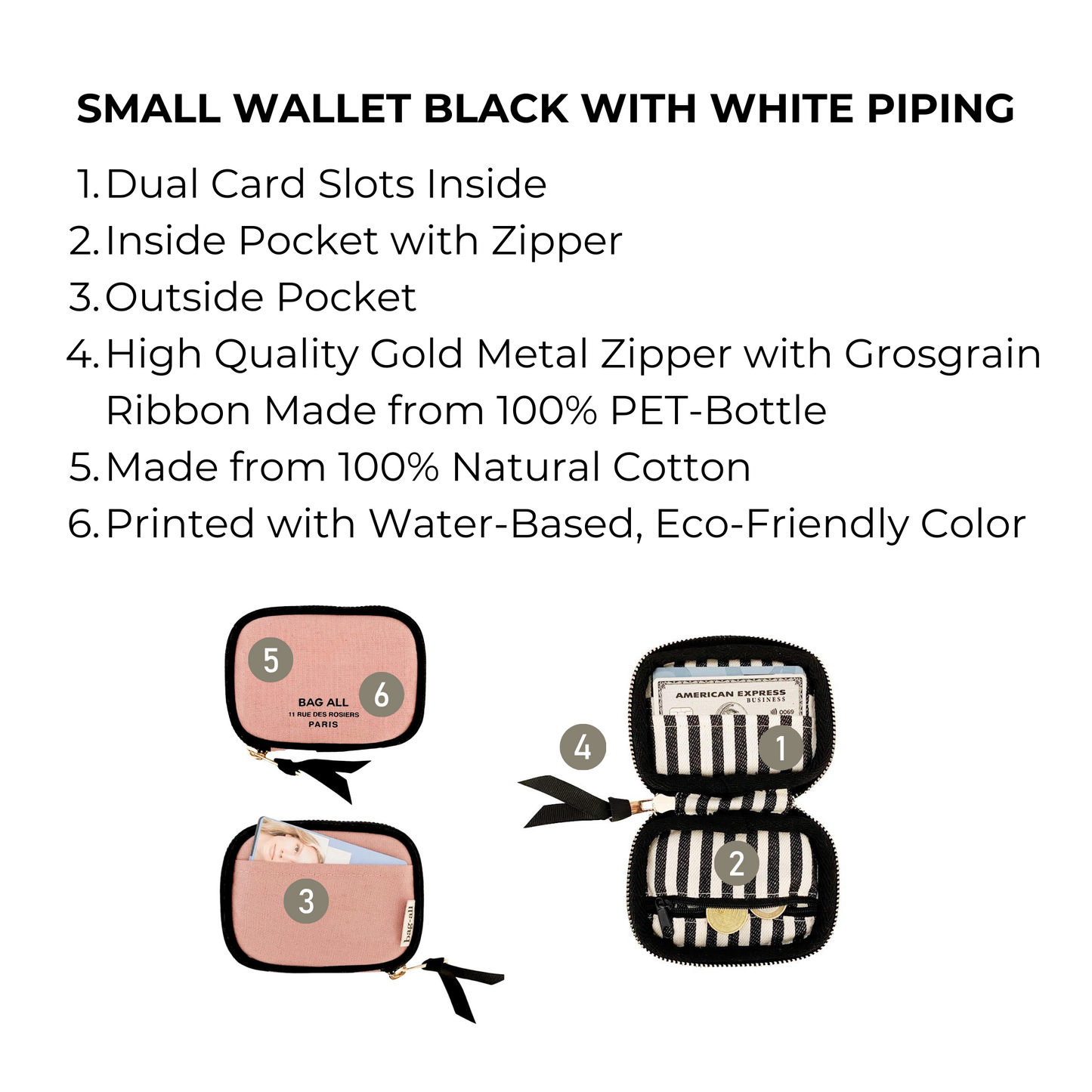 Small Wallet Pink/Blush with Black Piping - Concordia Style Boutique