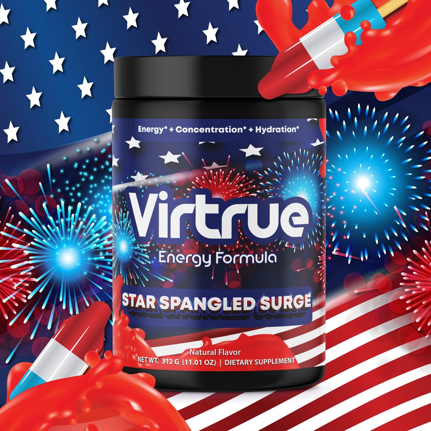 Star Spangled Surge Pre-Workout Energy Powder + Focus Boost & Hydration | Sugar Free - Concordia Style Boutique