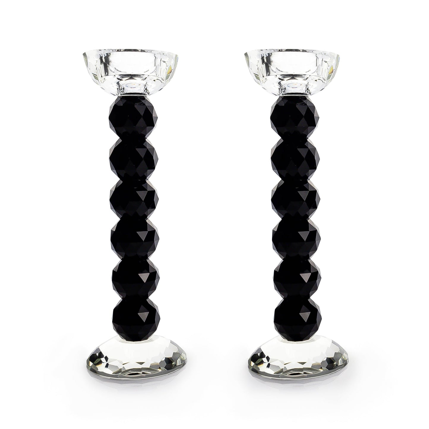 Pair of 10” Two Tone Crystal Ball Candlesticks