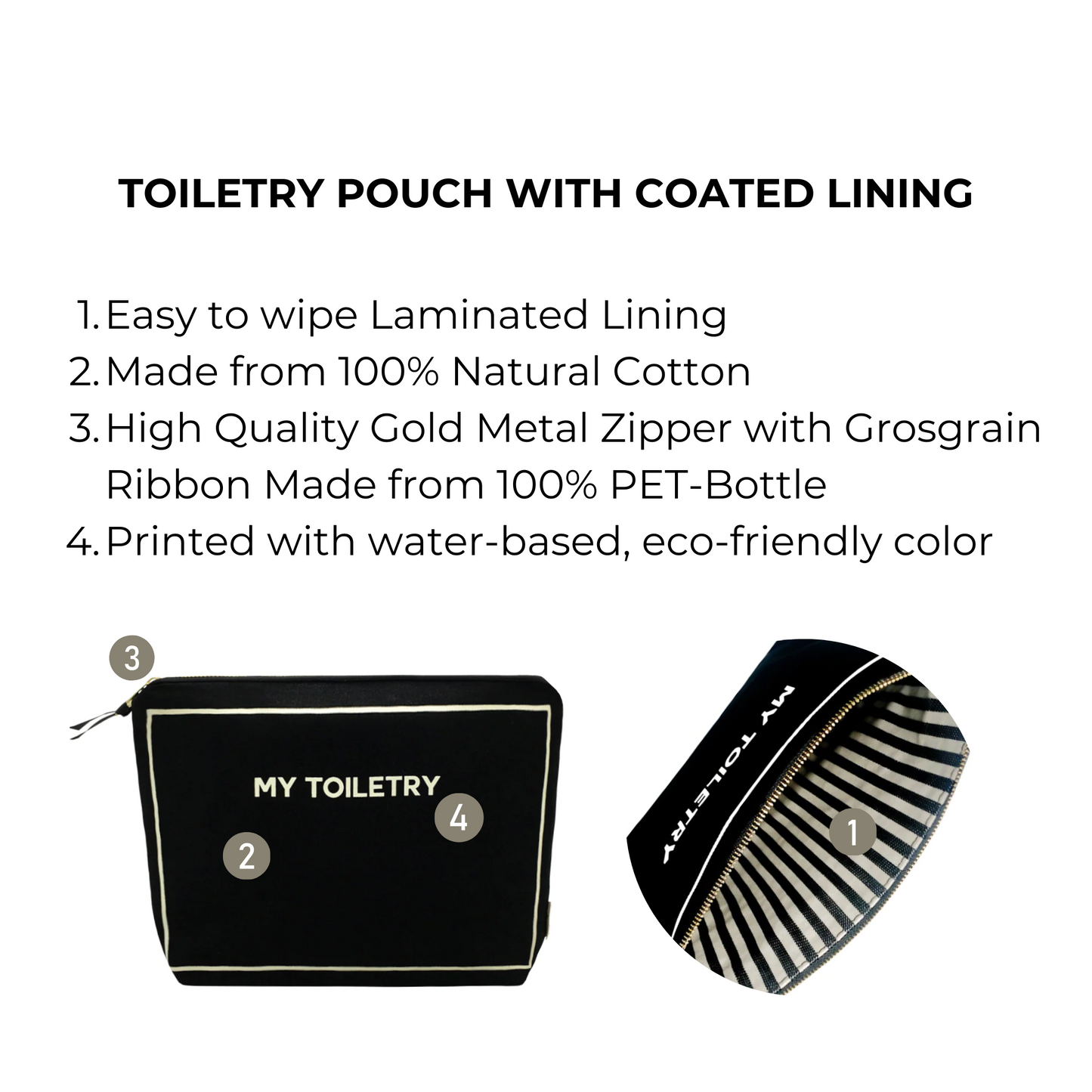 Toiletry Pouch with Coated Lining, Black - Concordia Style Boutique
