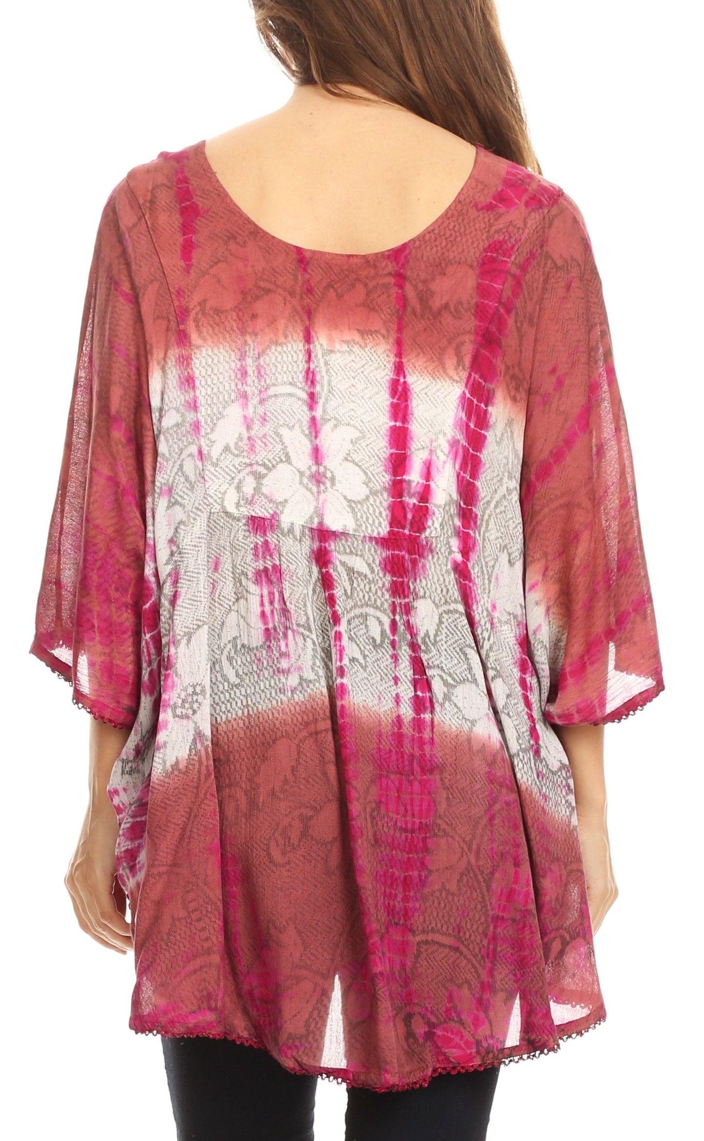 Sakkas Ellesa Ombre Tie Dye Circle Poncho Blouse Shirt Top With Sequin Embroidery - Concordia Style Boutique
