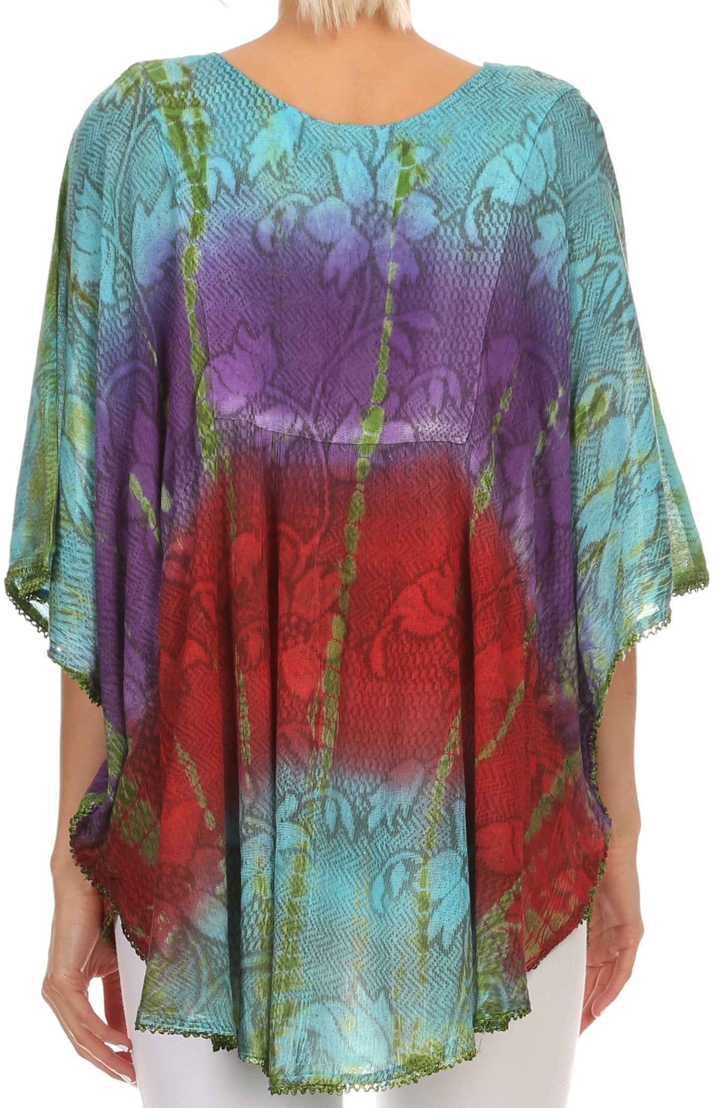 Sakkas Ellesa Ombre Tie Dye Circle Poncho Blouse Shirt Top With Sequin Embroidery - Concordia Style Boutique