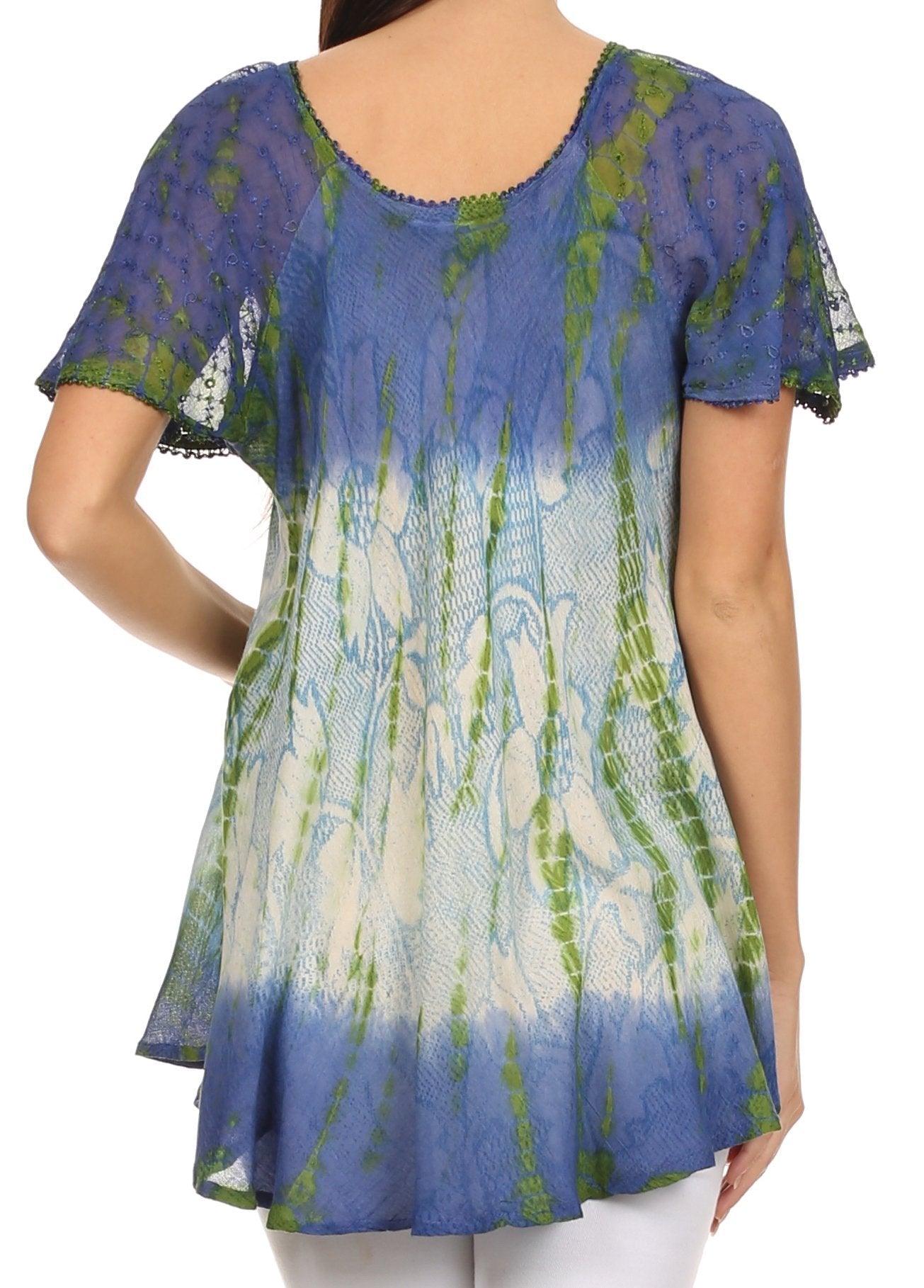 Sakkas Dina Relaxed Fit Sequin Tie Dye Embroidery Cap Sleeves Blouse / Top - Concordia Style Boutique
