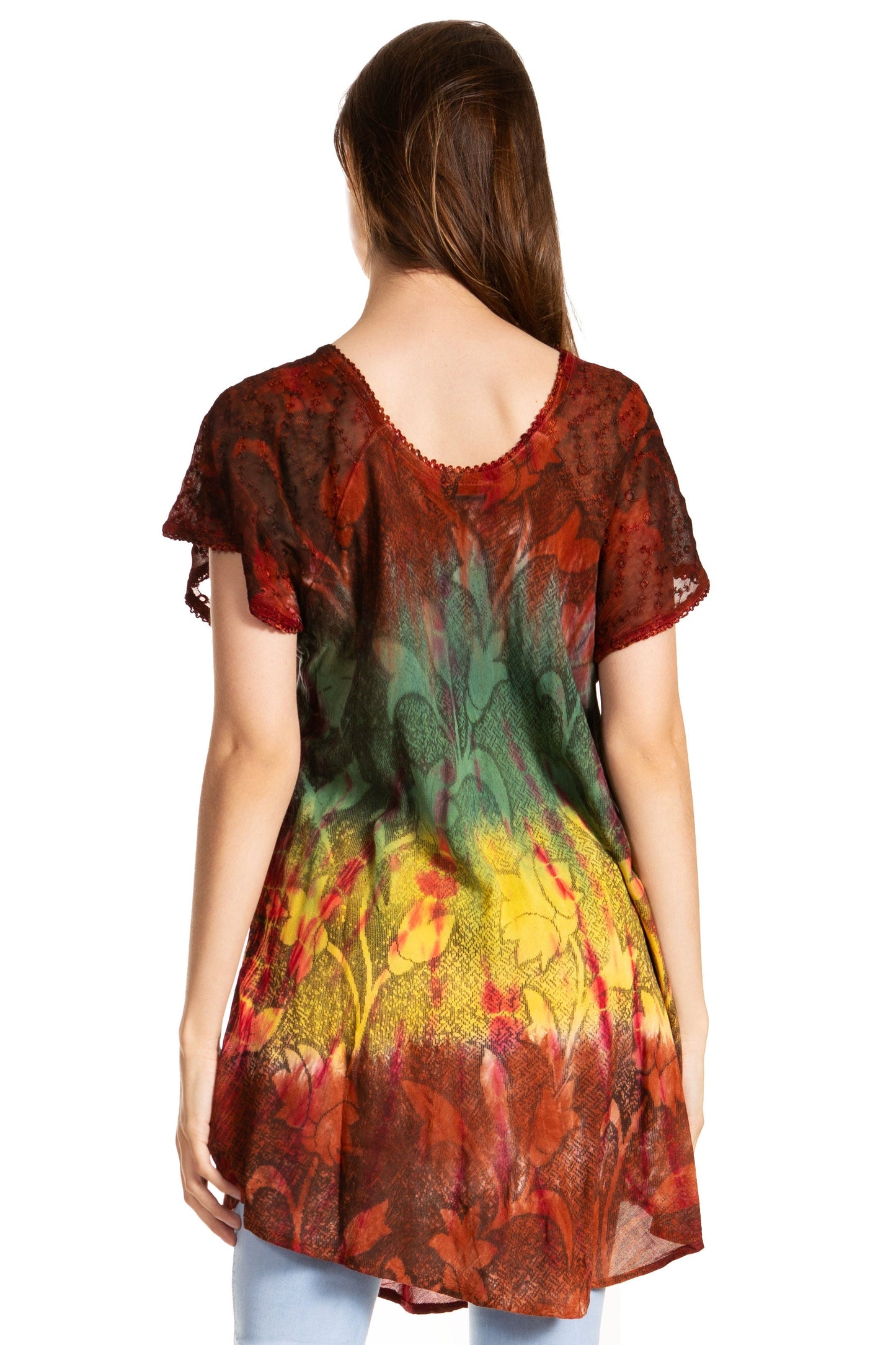 Sakkas Dina Relaxed Fit Sequin Tie Dye Embroidery Cap Sleeves Blouse / Top - Concordia Style Boutique
