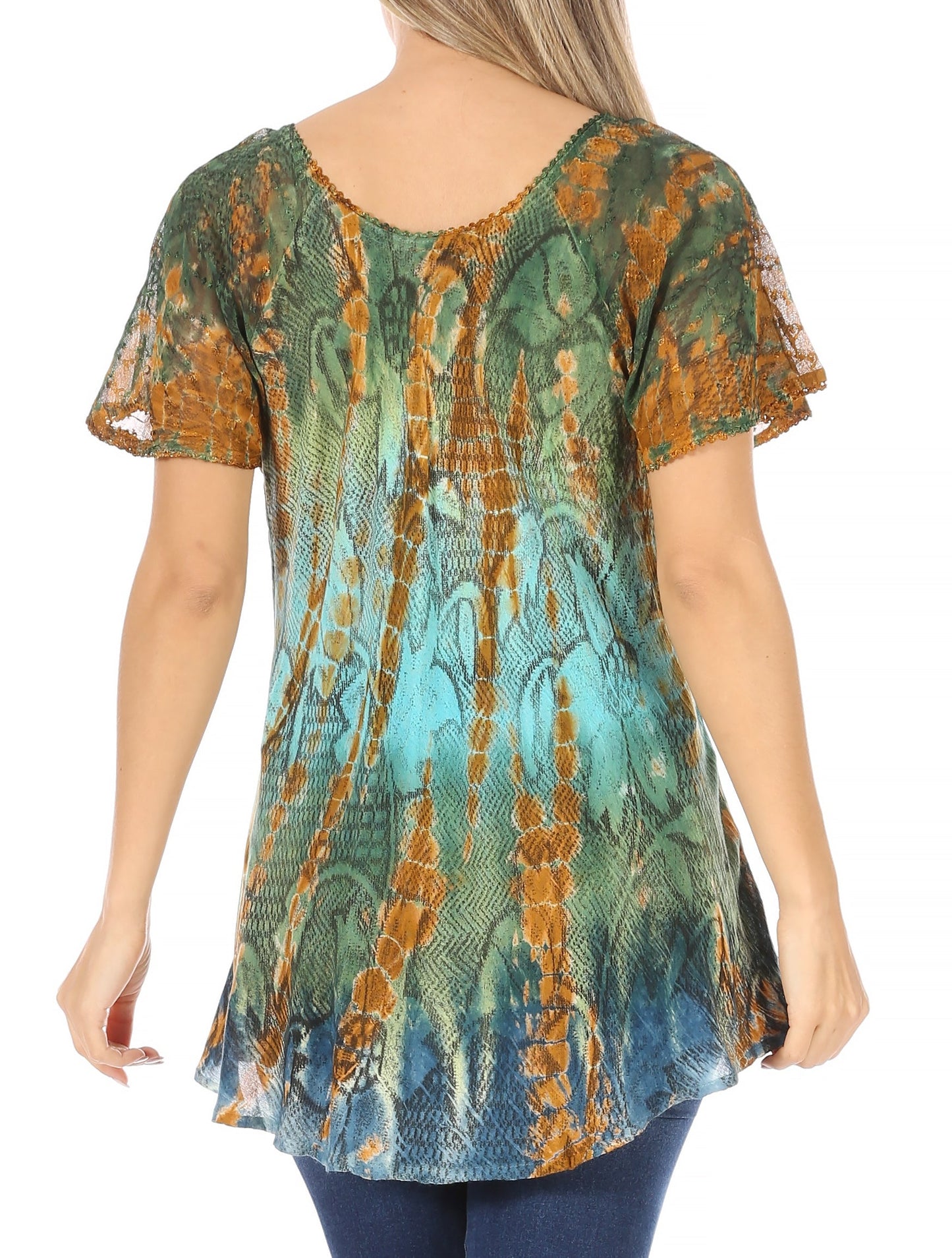 Sakkas Dina Relaxed Fit Sequin Tie Dye Embroidery Cap Sleeves Blouse / Top - Concordia Style Boutique