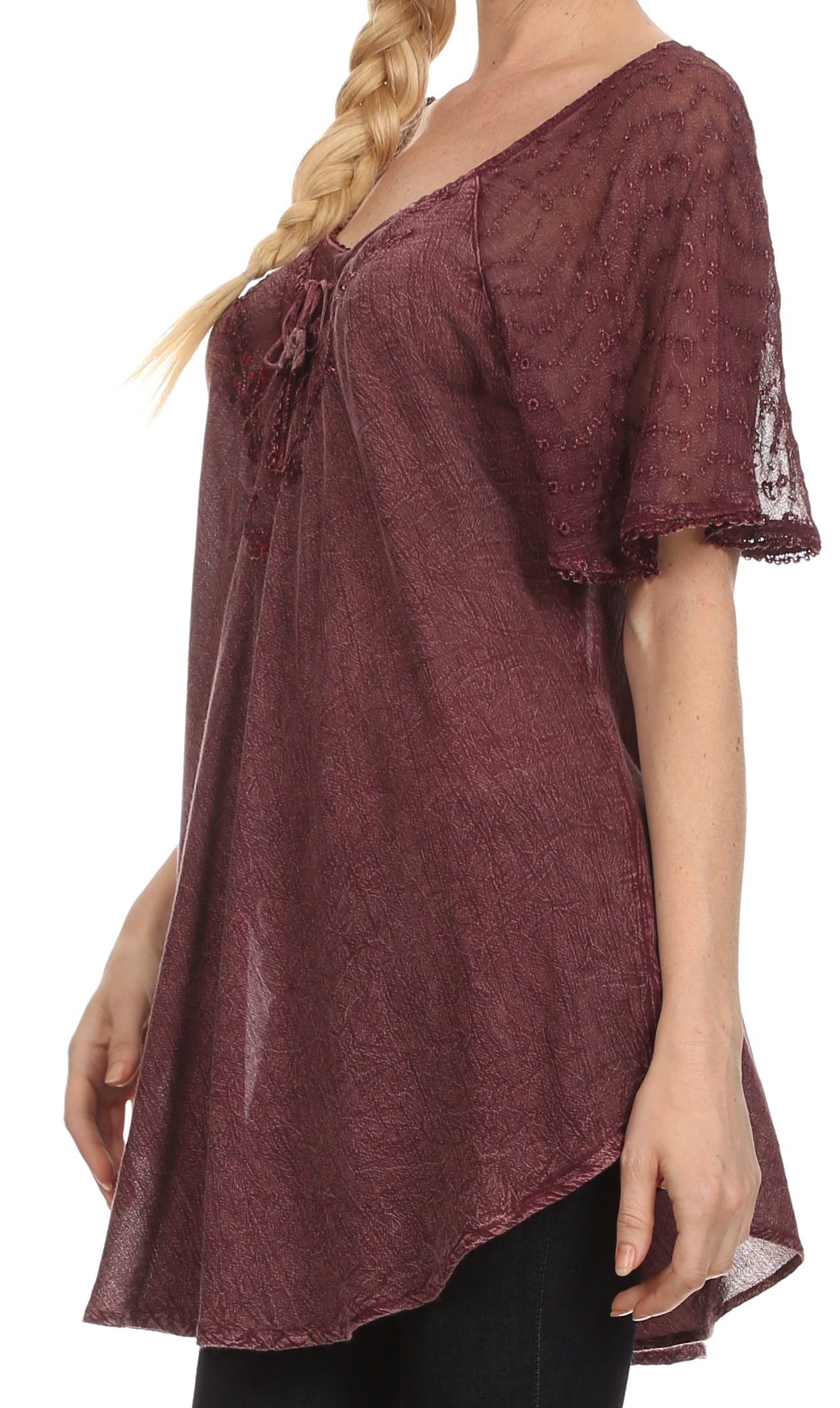 Sakkas Ellie Sequin Embroidered Cap Sleeve Scoop Neck Relaxed Fit Blouse - Concordia Style Boutique