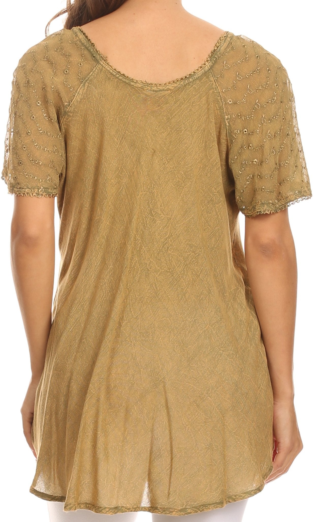 Sakkas Ellie Sequin Embroidered Cap Sleeve Scoop Neck Relaxed Fit Blouse - Concordia Style Boutique
