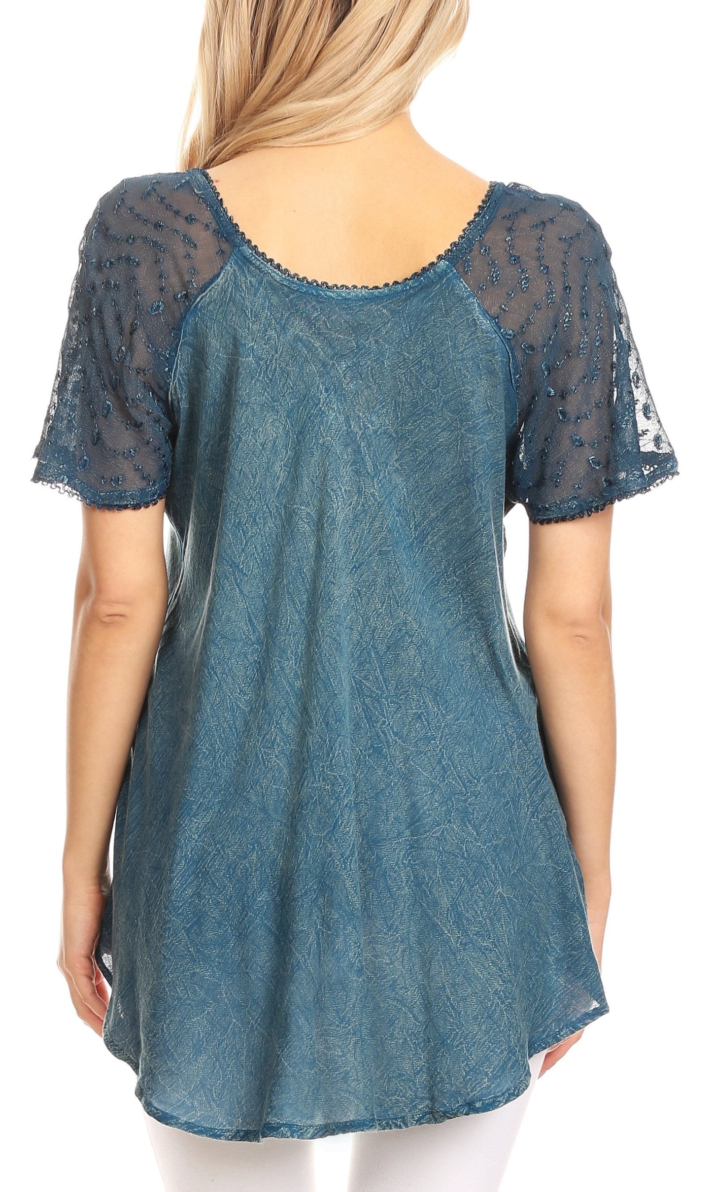 Sakkas Ellie Sequin Embroidered Cap Sleeve Scoop Neck Relaxed Fit Blouse - Concordia Style Boutique