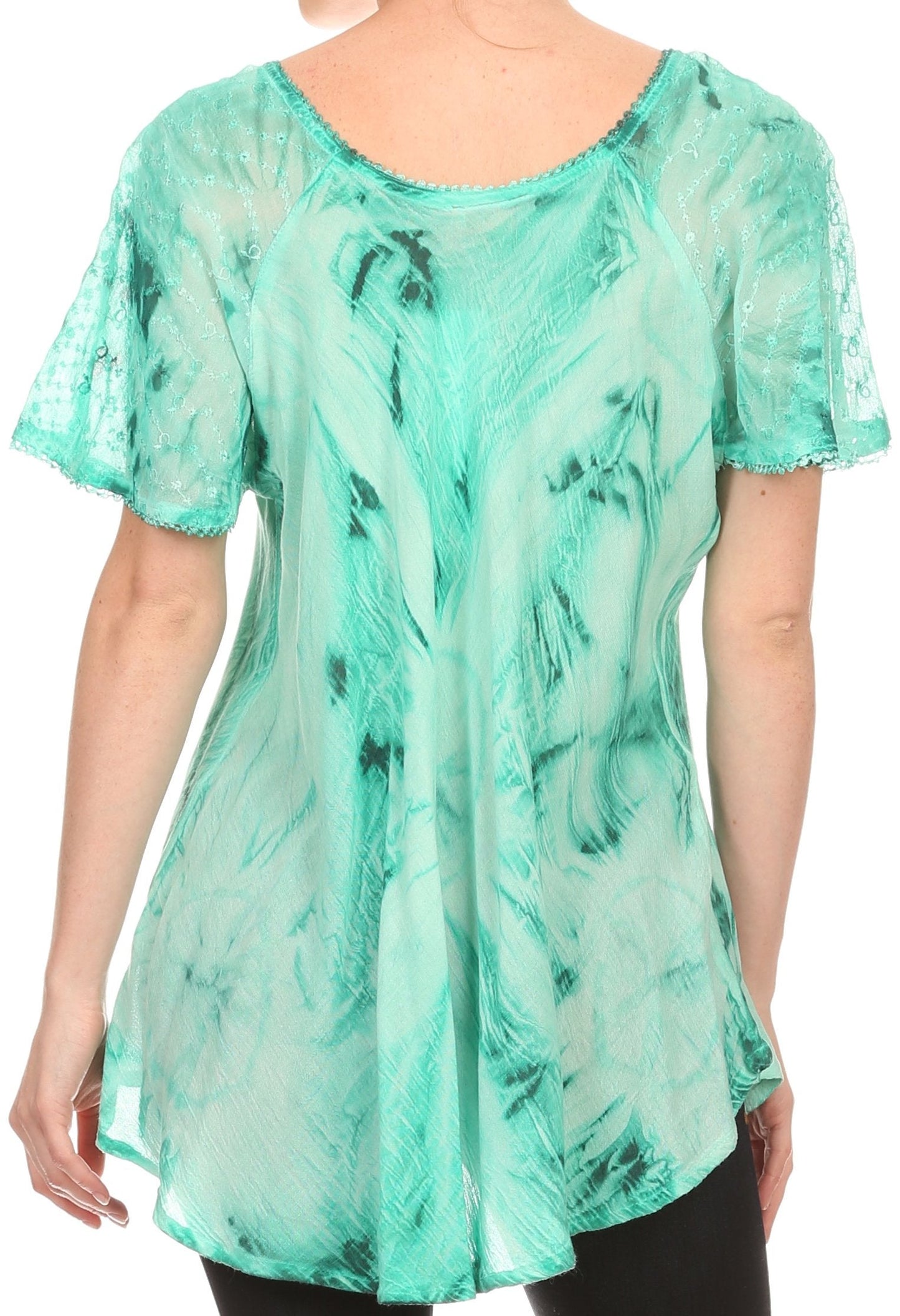 Sakkas Taylay Ombre Tie Dye Batik Long Embroidered Corset Neck Blouse Shirt Top - Concordia Style Boutique