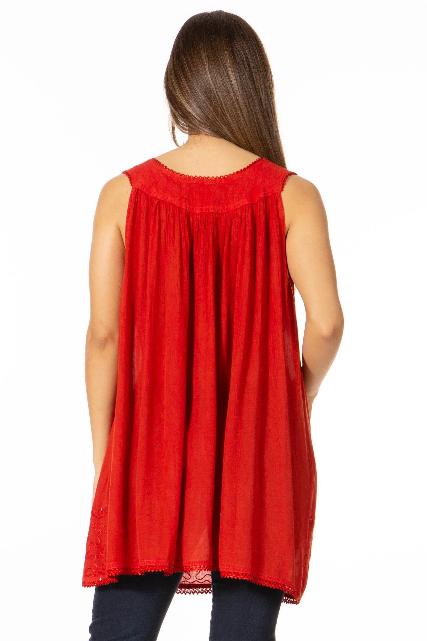Sakkas Rita Womens Picot Trim V Neck Tank Blouse With Seqins And Embroidery - Concordia Style Boutique