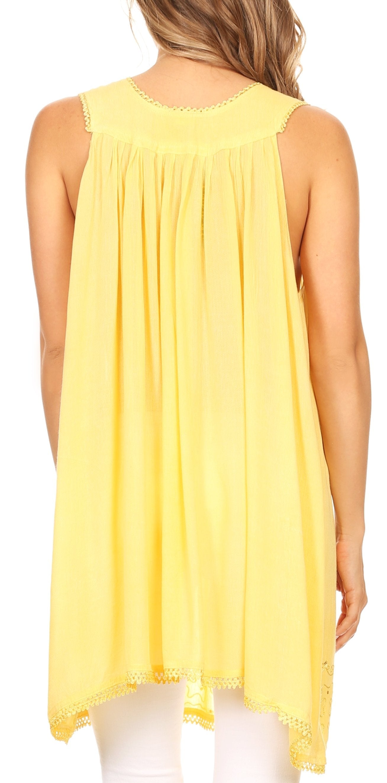 Sakkas Rita Womens Picot Trim V Neck Tank Blouse With Seqins And Embroidery - Concordia Style Boutique