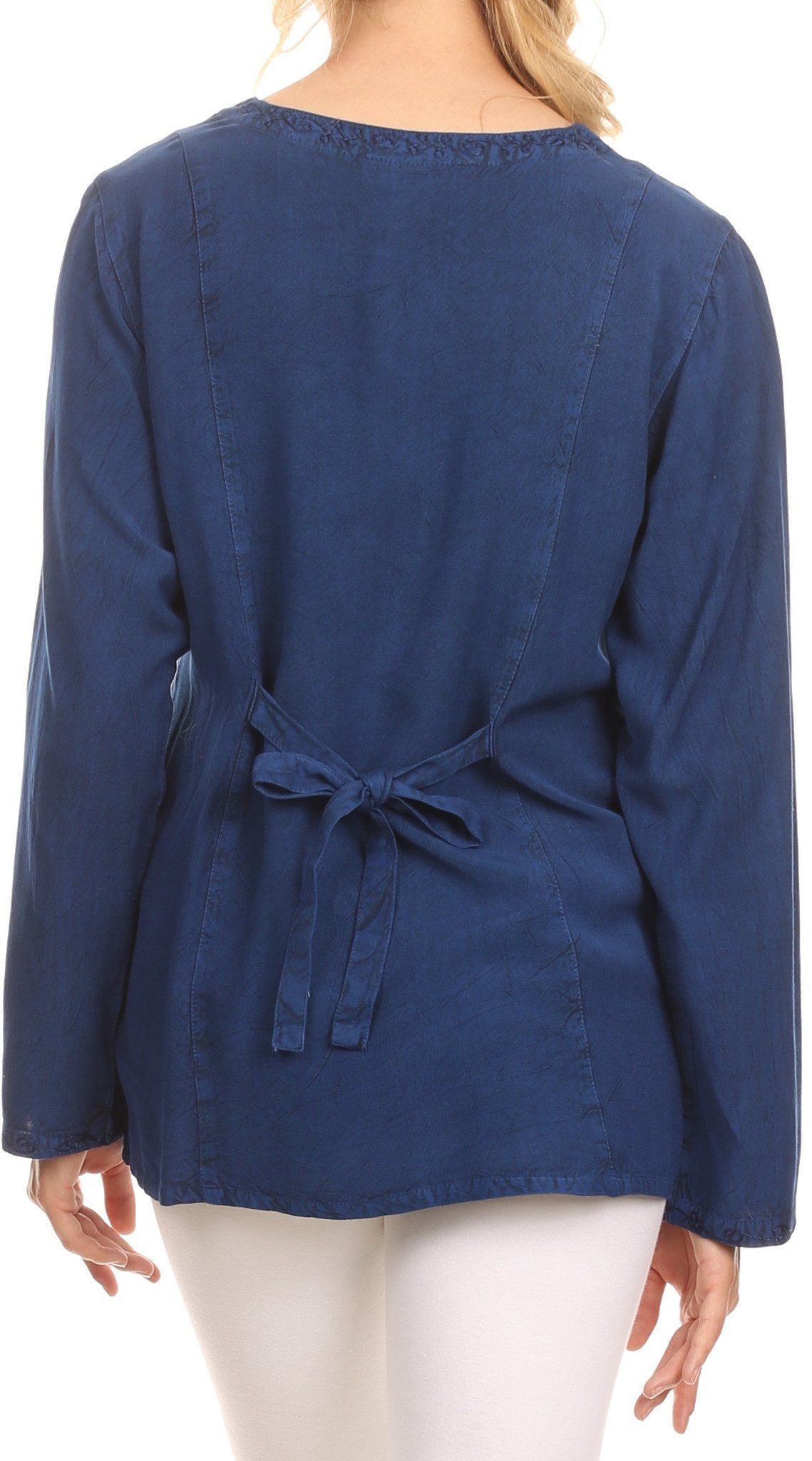 Sakkas Fedella Deep Scoop Neck Long Sleeve Blouse Top With Adjustable Back Straps - Concordia Style Boutique