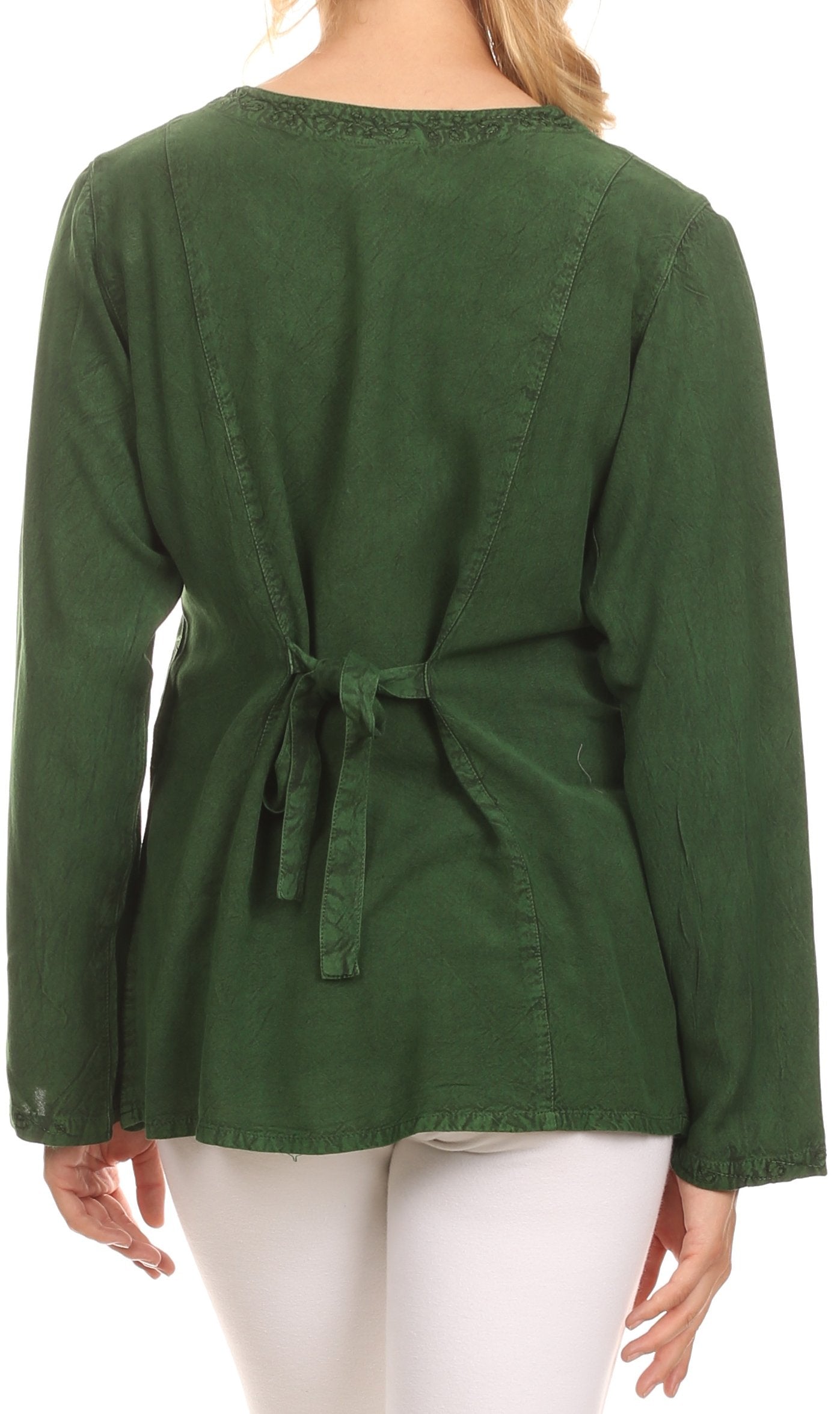 Sakkas Fedella Deep Scoop Neck Long Sleeve Blouse Top With Adjustable Back Straps - Concordia Style Boutique