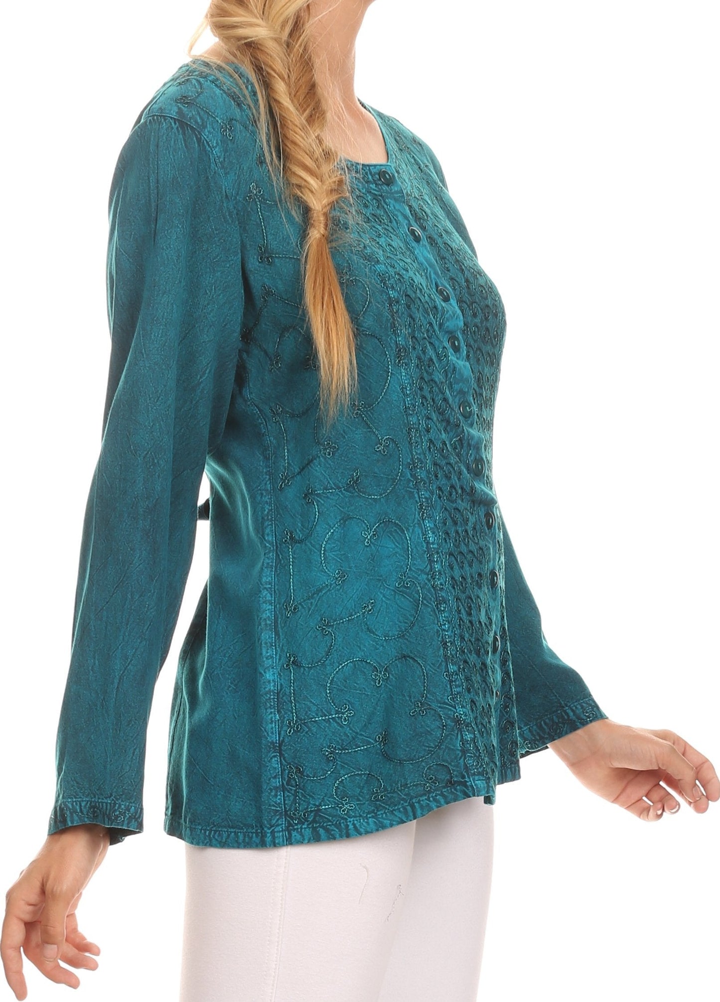Sakkas Fedella Deep Scoop Neck Long Sleeve Blouse Top With Adjustable Back Straps - Concordia Style Boutique