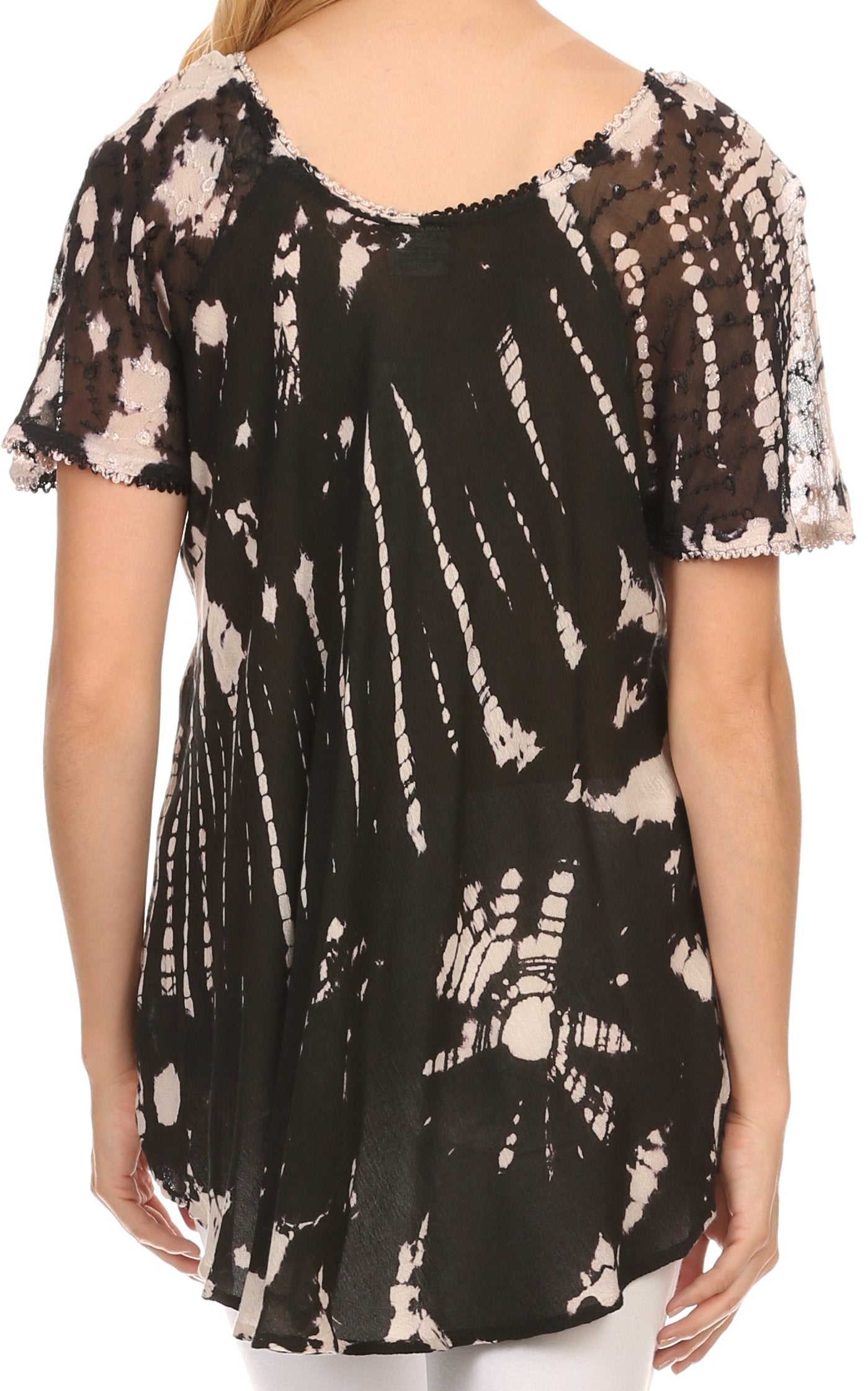 Sakkas Splenka Long Tie Dye Embroidered Corset Neck Cap Sleeve Blouse Shirt Top - Concordia Style Boutique