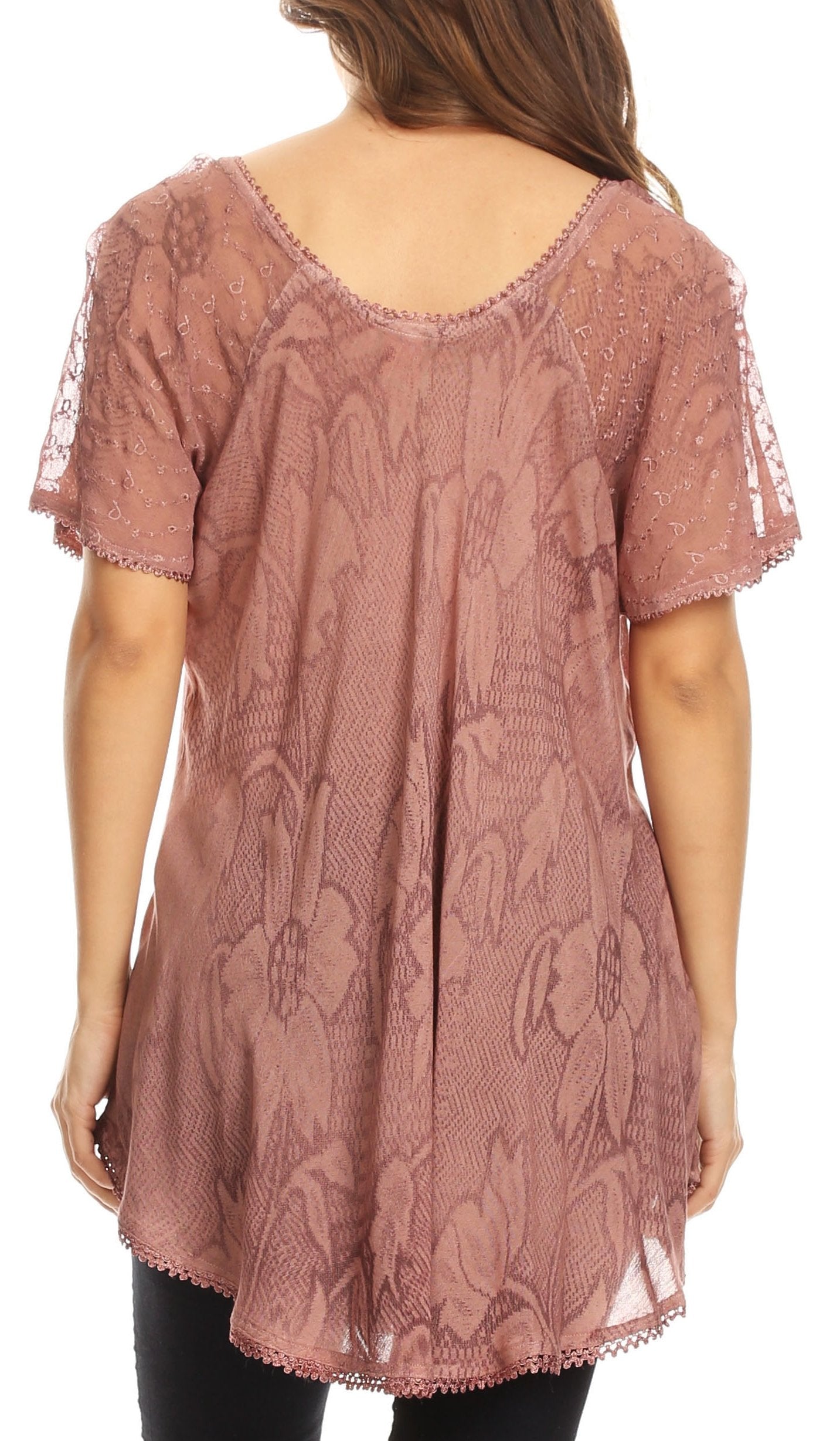 Sakkas Maliky Wide Corset Neck Floral Embroidered Cap Sleeve Blouse Top Shirt - Concordia Style Boutique